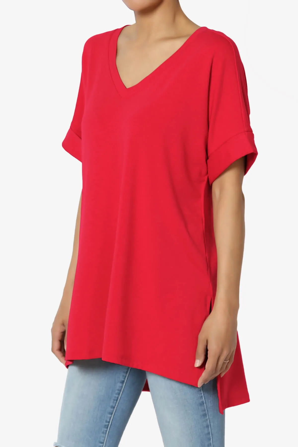 Onella V-Neck Rolled Short Sleeve Top MORE COLORS