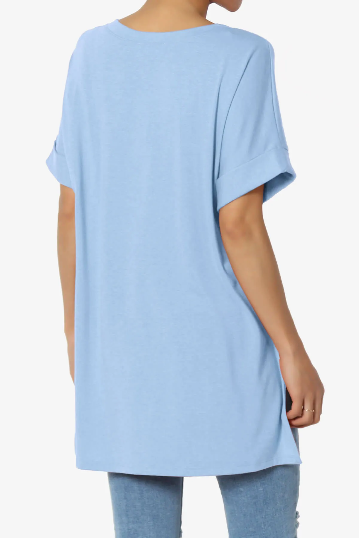 Onella V-Neck Rolled Short Sleeve Top MORE COLORS