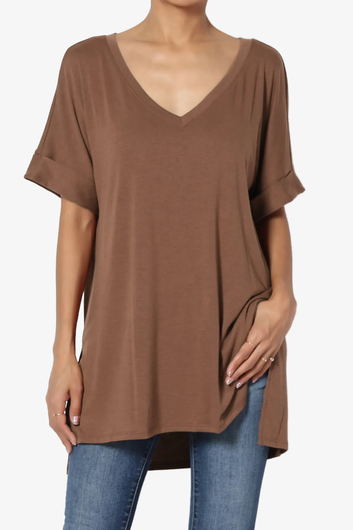 Onella V-Neck Rolled Short Sleeve Top MORE COLORS