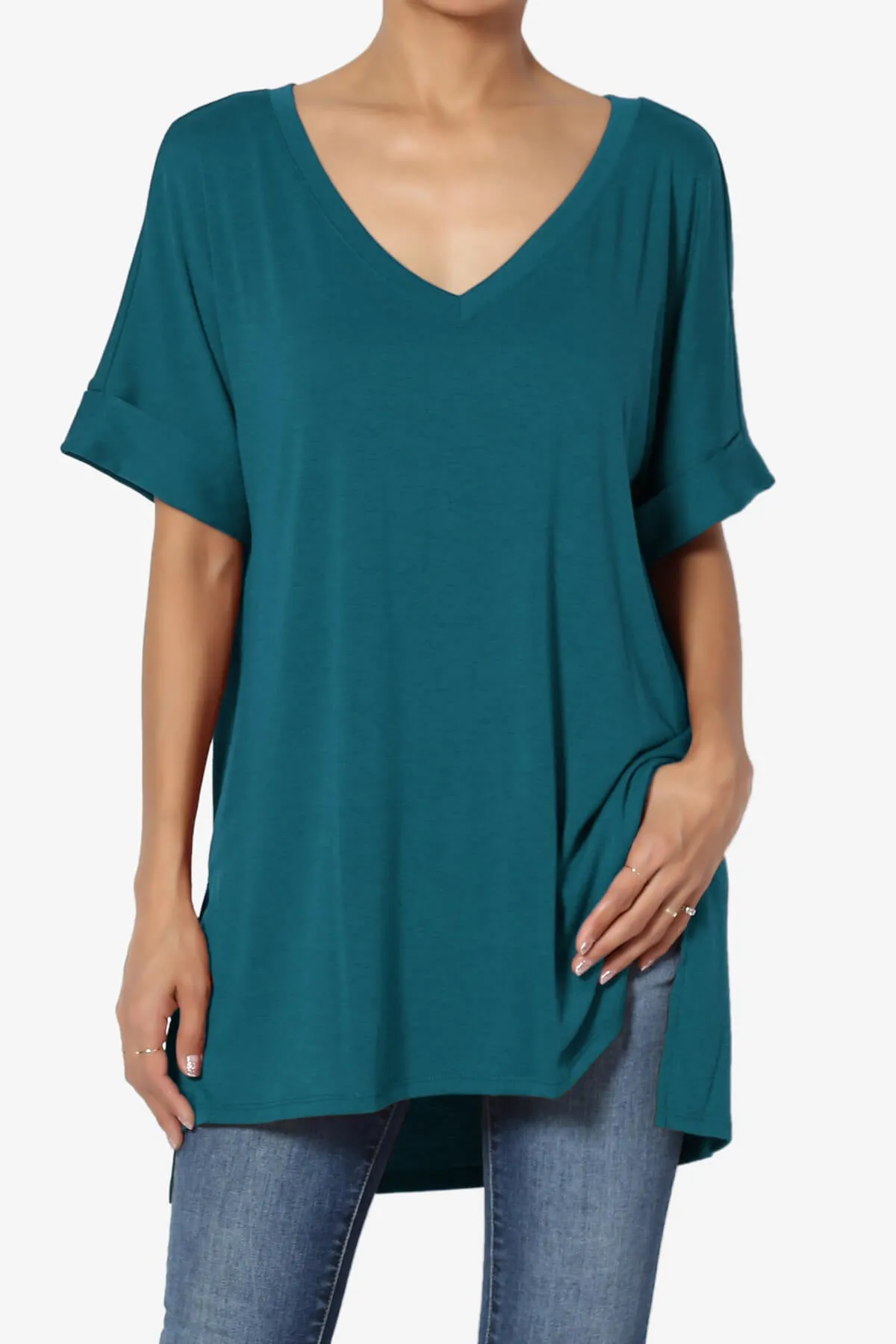 Onella V-Neck Rolled Short Sleeve Top MORE COLORS