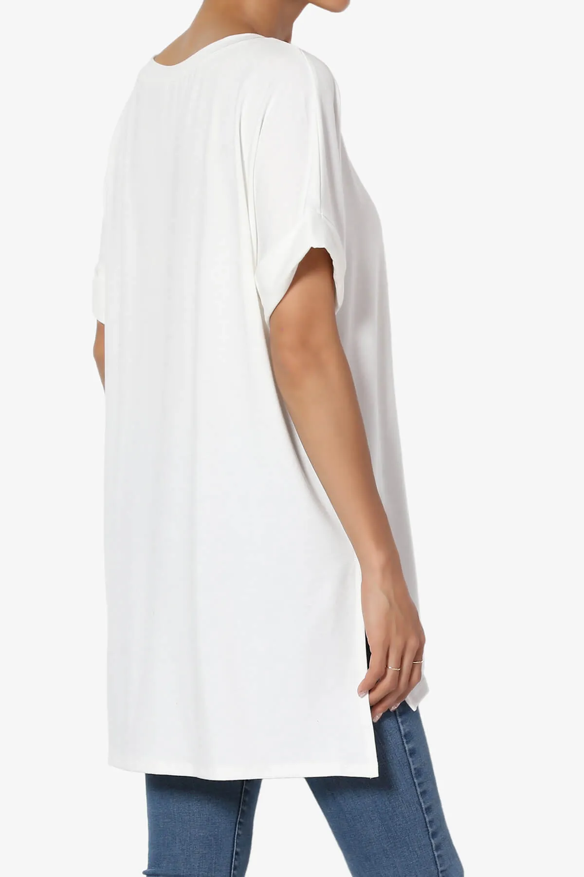 Onella V-Neck Rolled Short Sleeve Top MORE COLORS
