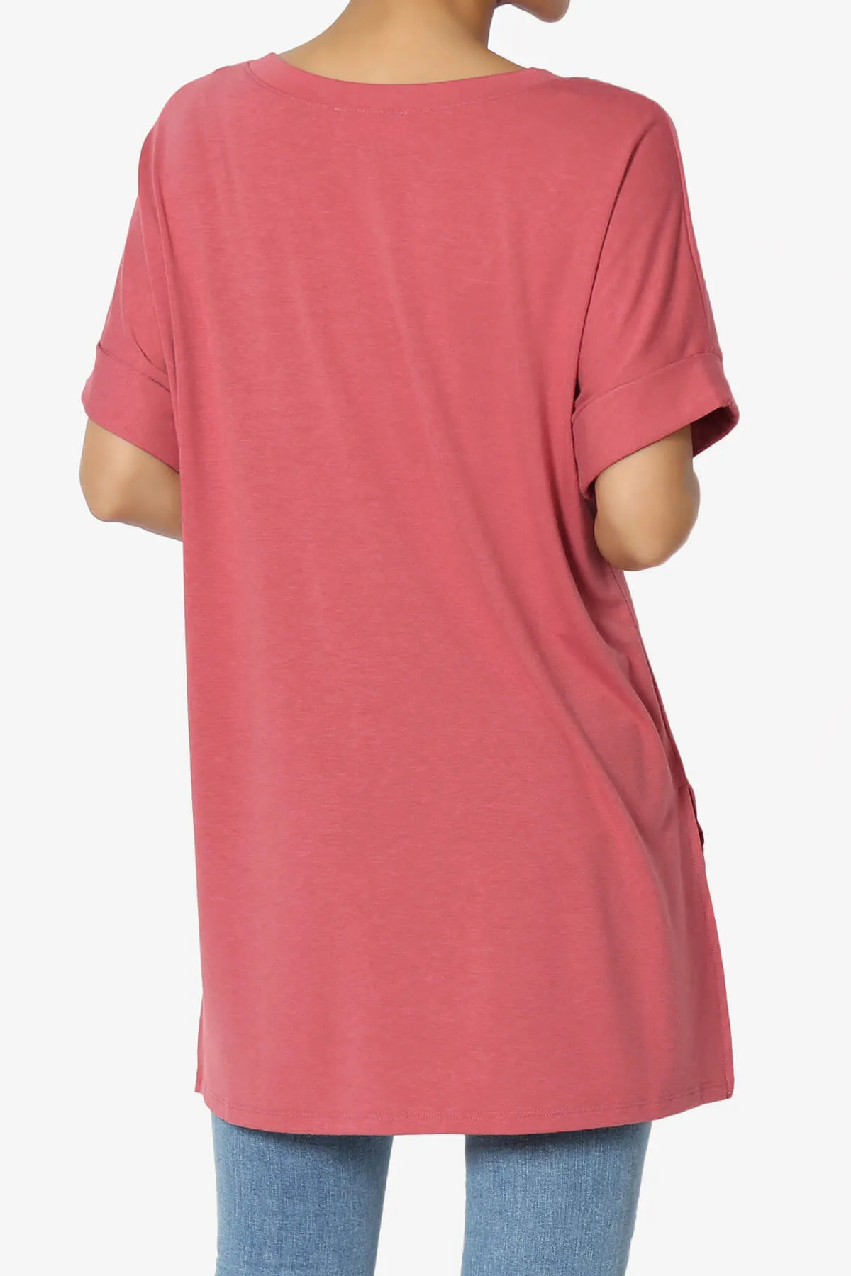 Onella V-Neck Rolled Short Sleeve Top MORE COLORS
