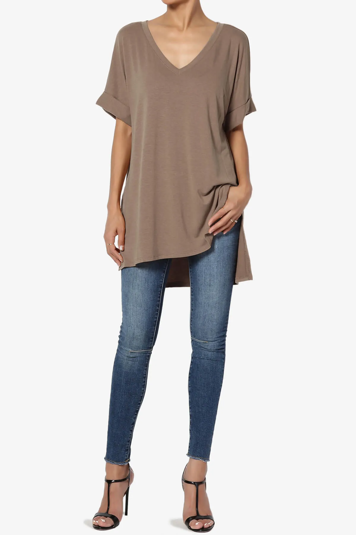 Onella V-Neck Rolled Short Sleeve Top MORE COLORS