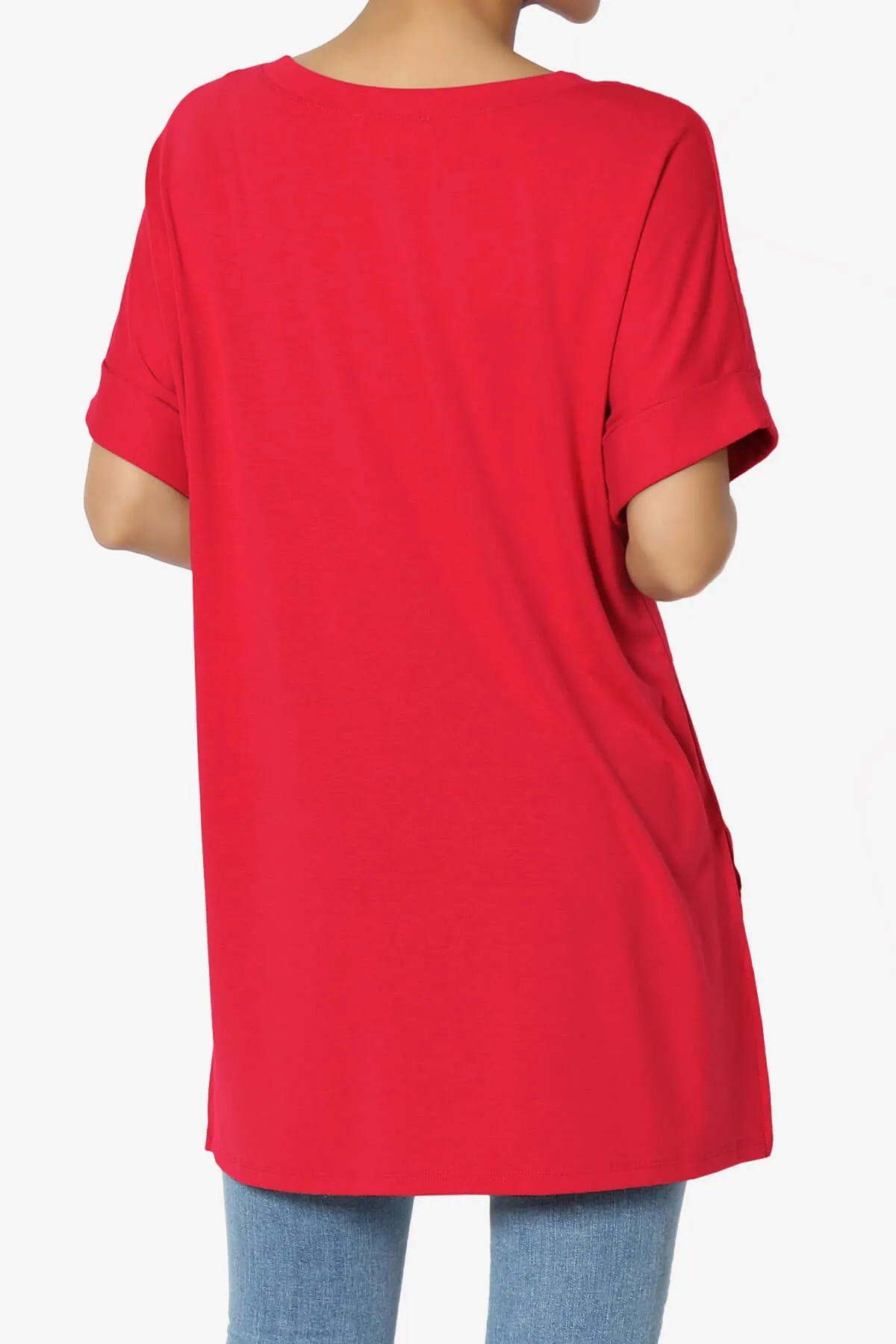 Onella V-Neck Rolled Short Sleeve Top MORE COLORS