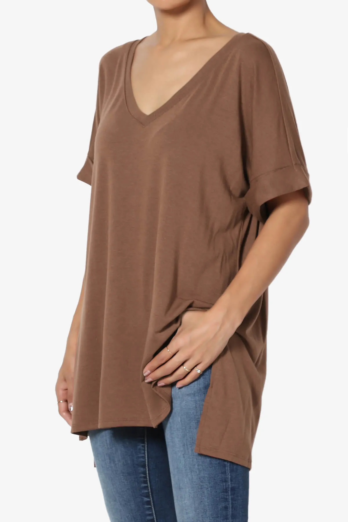Onella V-Neck Rolled Short Sleeve Top MORE COLORS