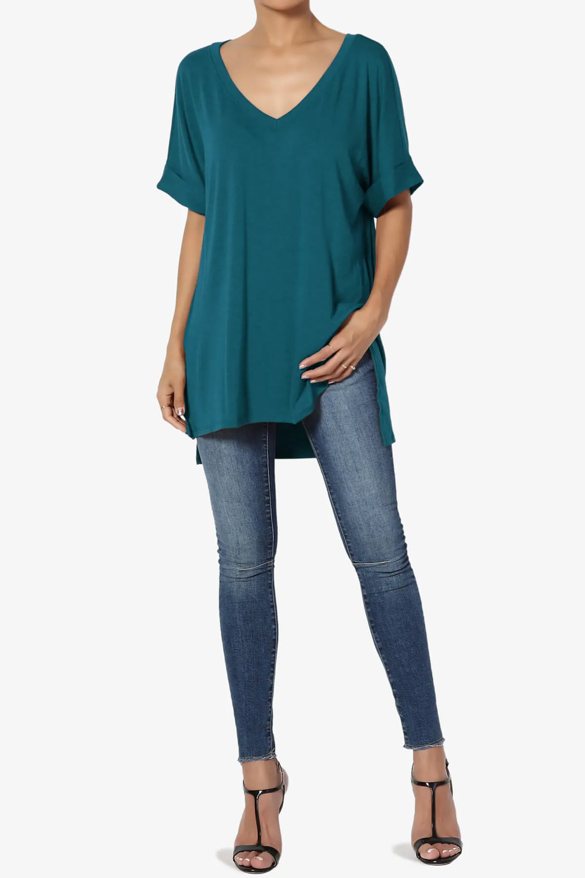 Onella V-Neck Rolled Short Sleeve Top MORE COLORS