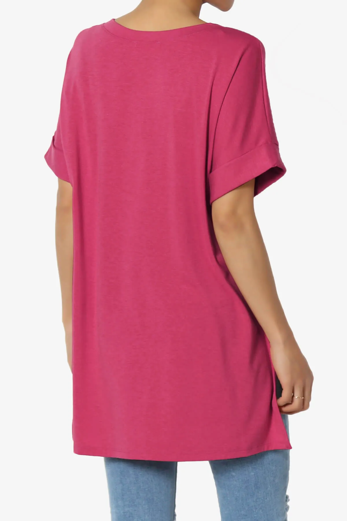 Onella V-Neck Rolled Short Sleeve Top MORE COLORS