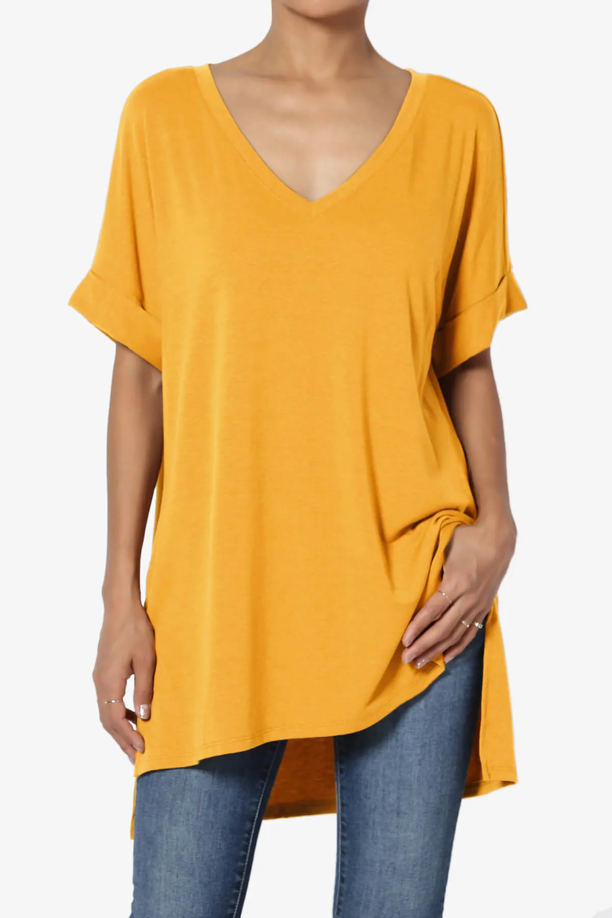 Onella V-Neck Rolled Short Sleeve Top MORE COLORS
