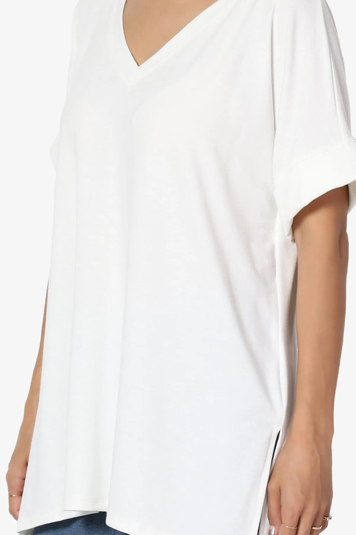 Onella V-Neck Rolled Short Sleeve Top MORE COLORS