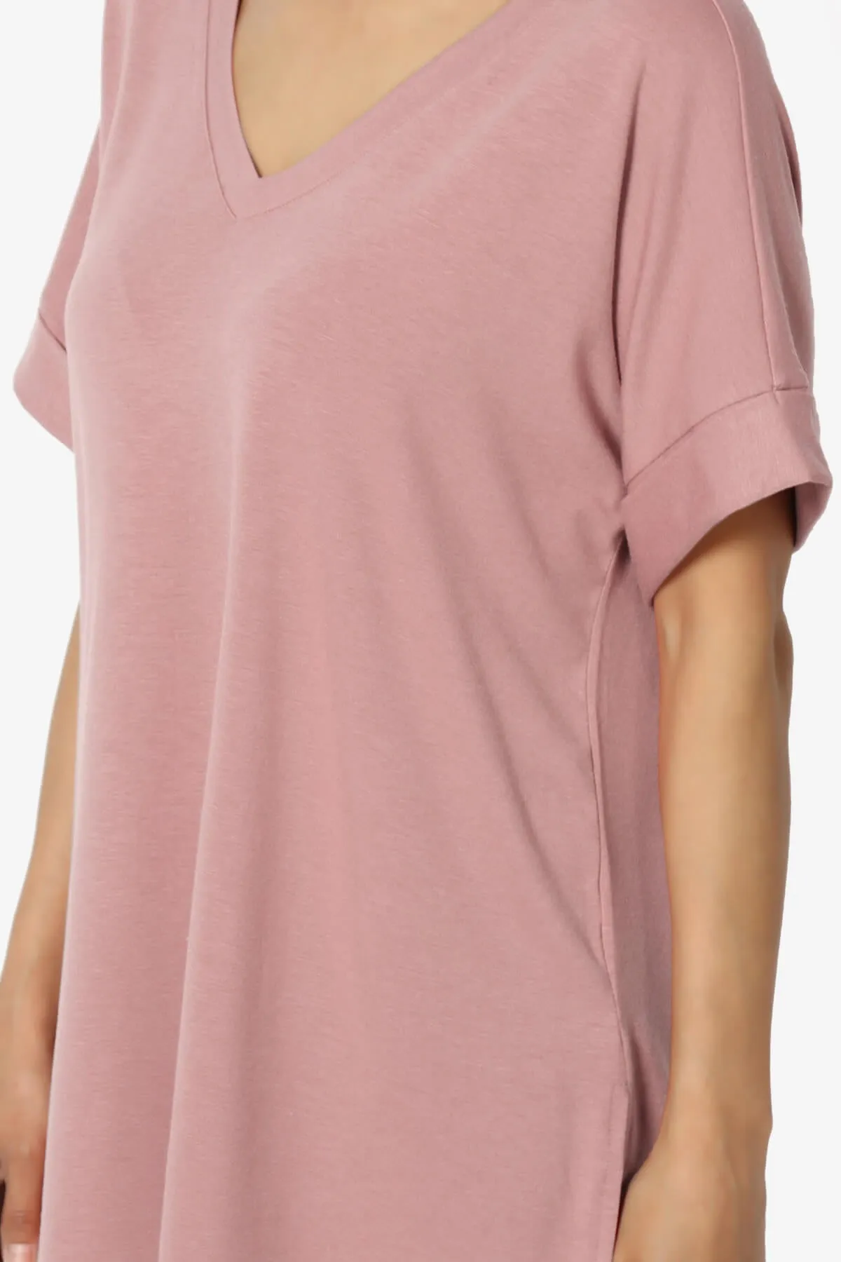 Onella V-Neck Rolled Short Sleeve Top MORE COLORS
