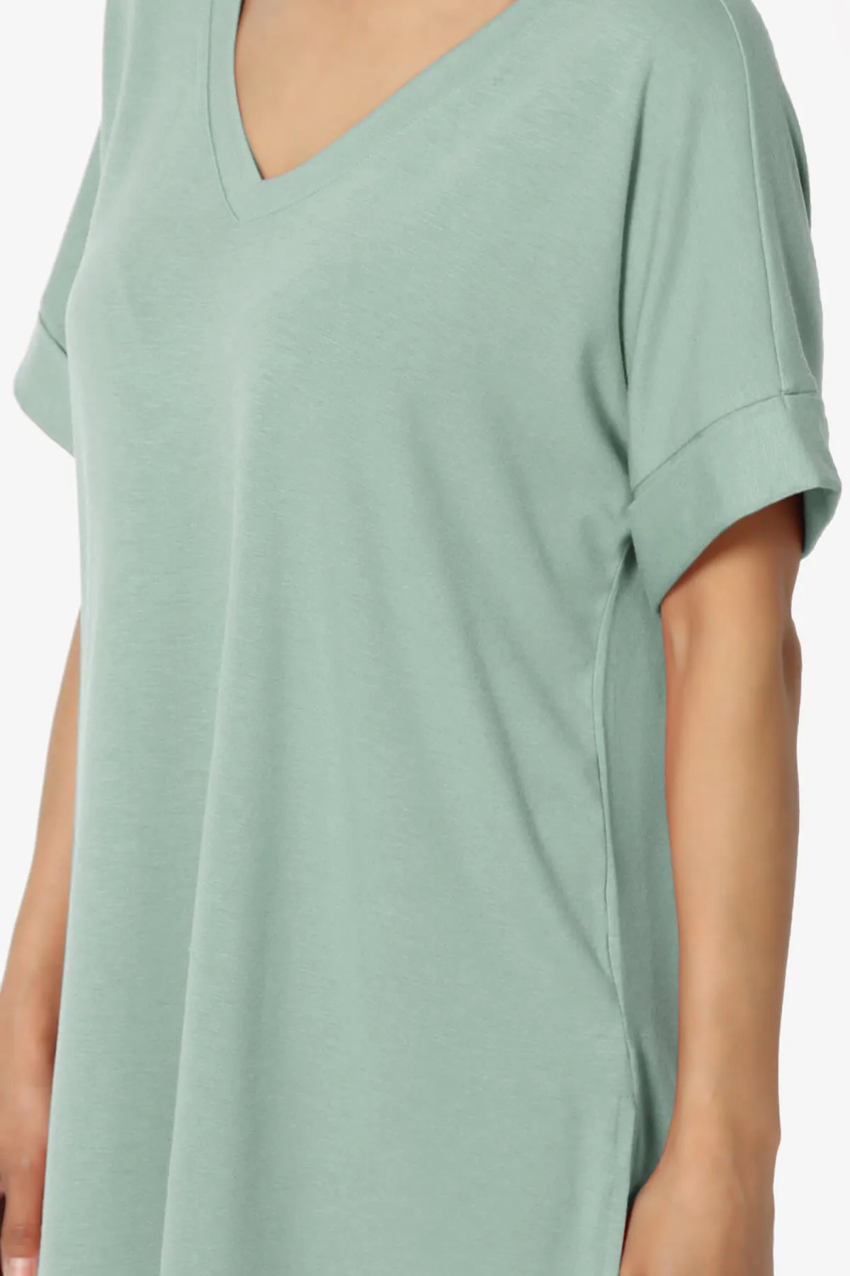 Onella V-Neck Rolled Short Sleeve Top MORE COLORS
