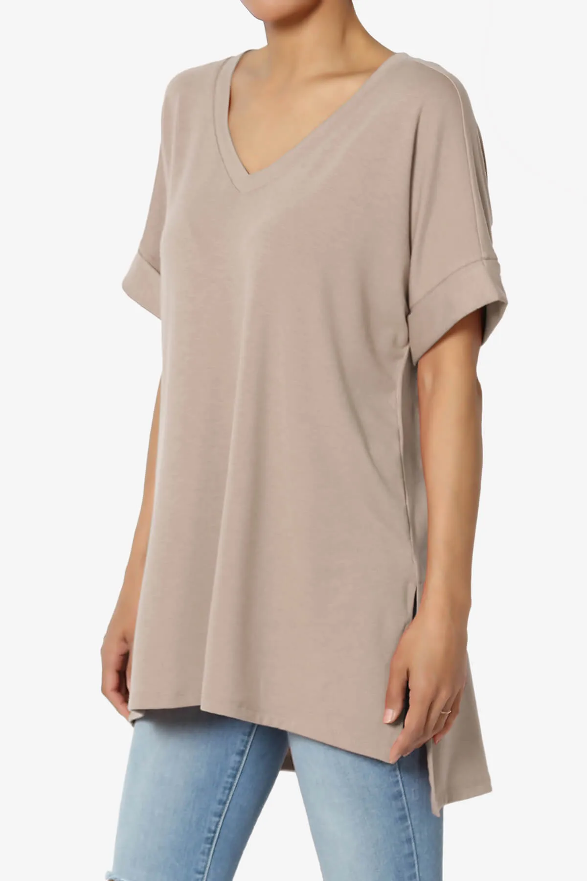 Onella V-Neck Rolled Short Sleeve Top MORE COLORS