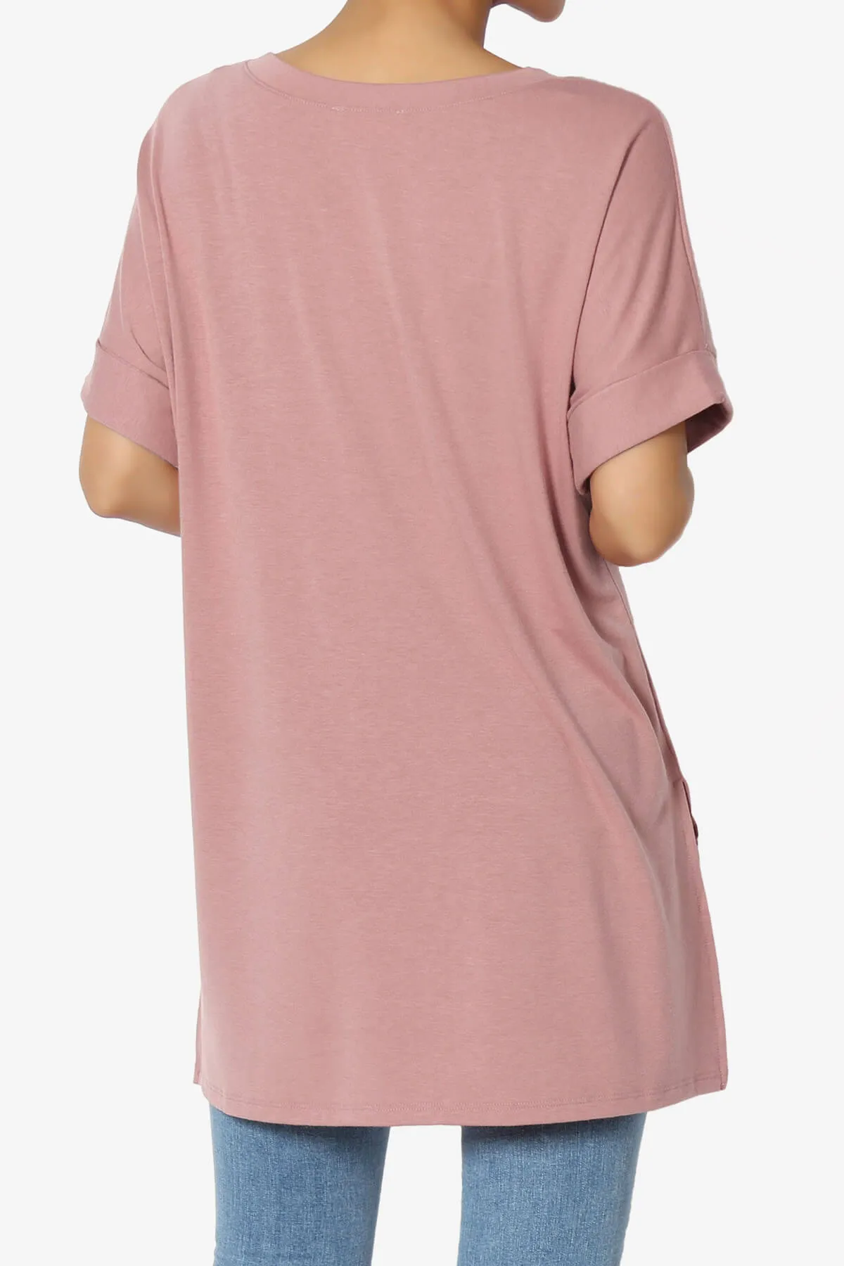 Onella V-Neck Rolled Short Sleeve Top MORE COLORS