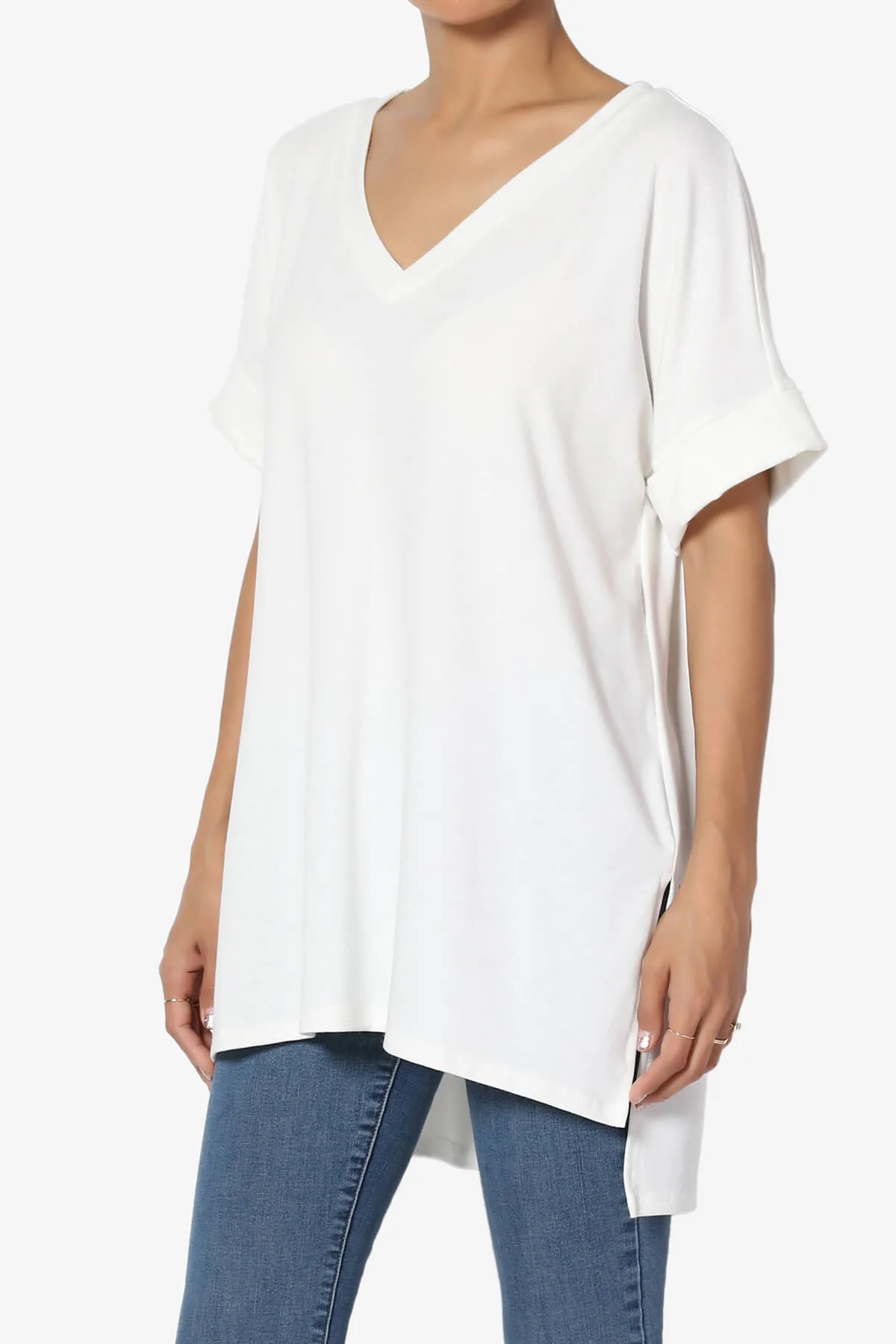 Onella V-Neck Rolled Short Sleeve Top MORE COLORS