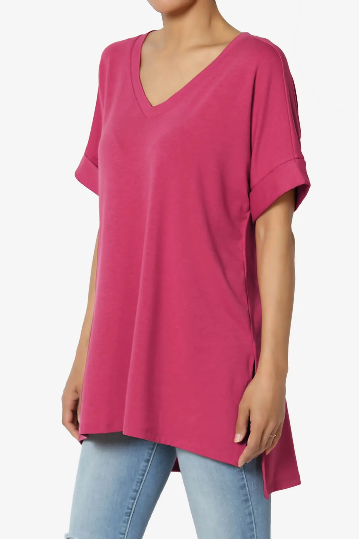 Onella V-Neck Rolled Short Sleeve Top MORE COLORS