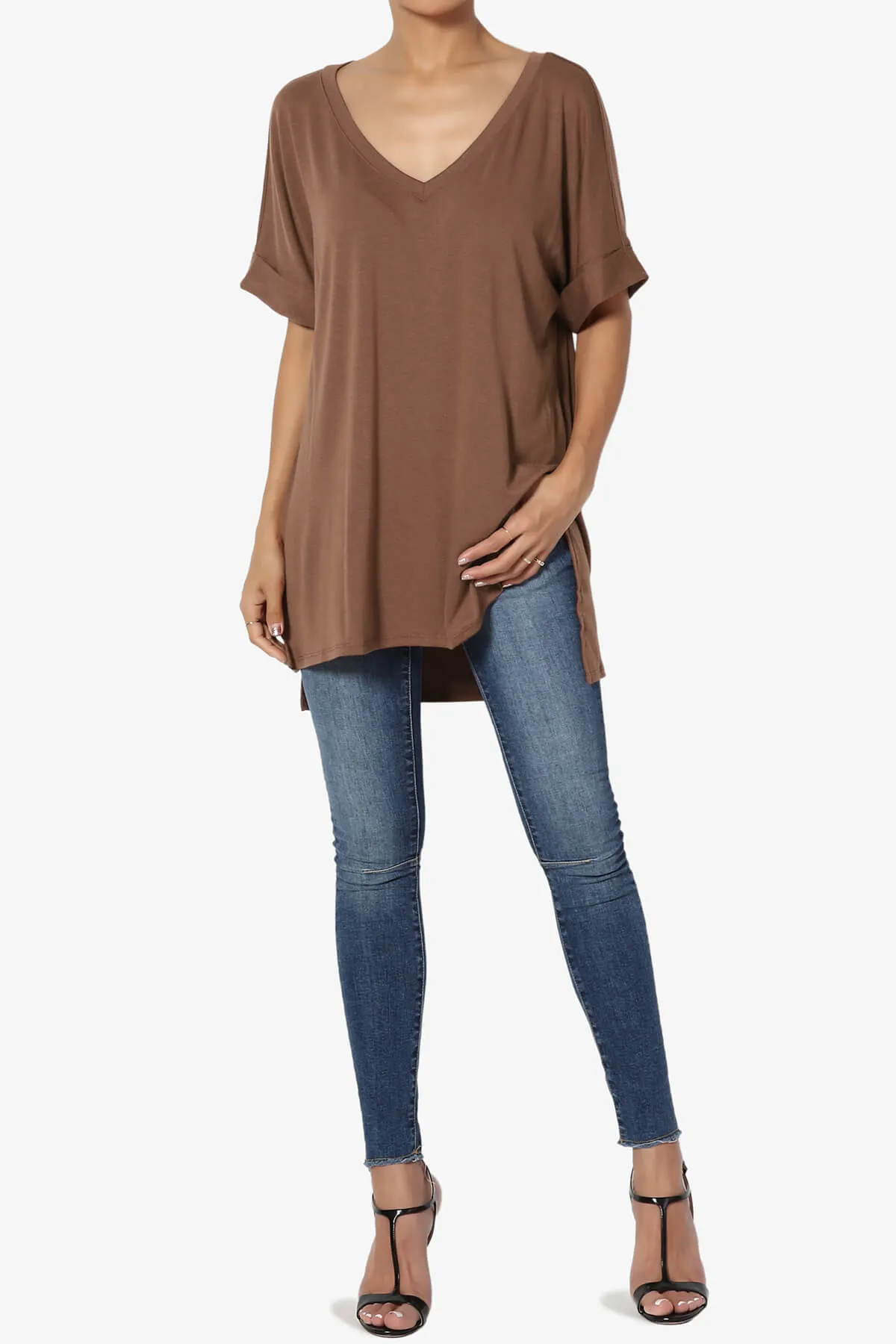 Onella V-Neck Rolled Short Sleeve Top MORE COLORS