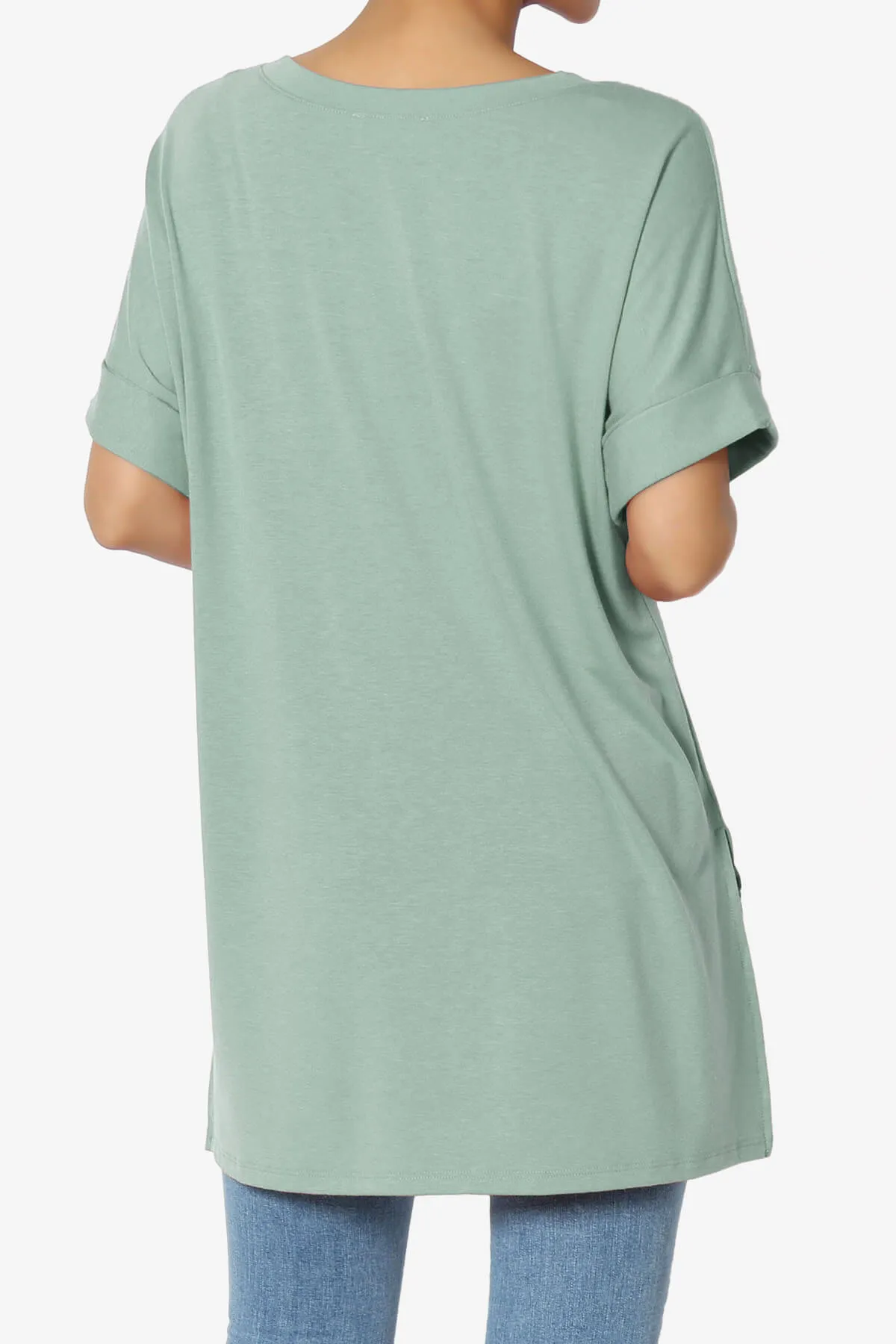 Onella V-Neck Rolled Short Sleeve Top MORE COLORS