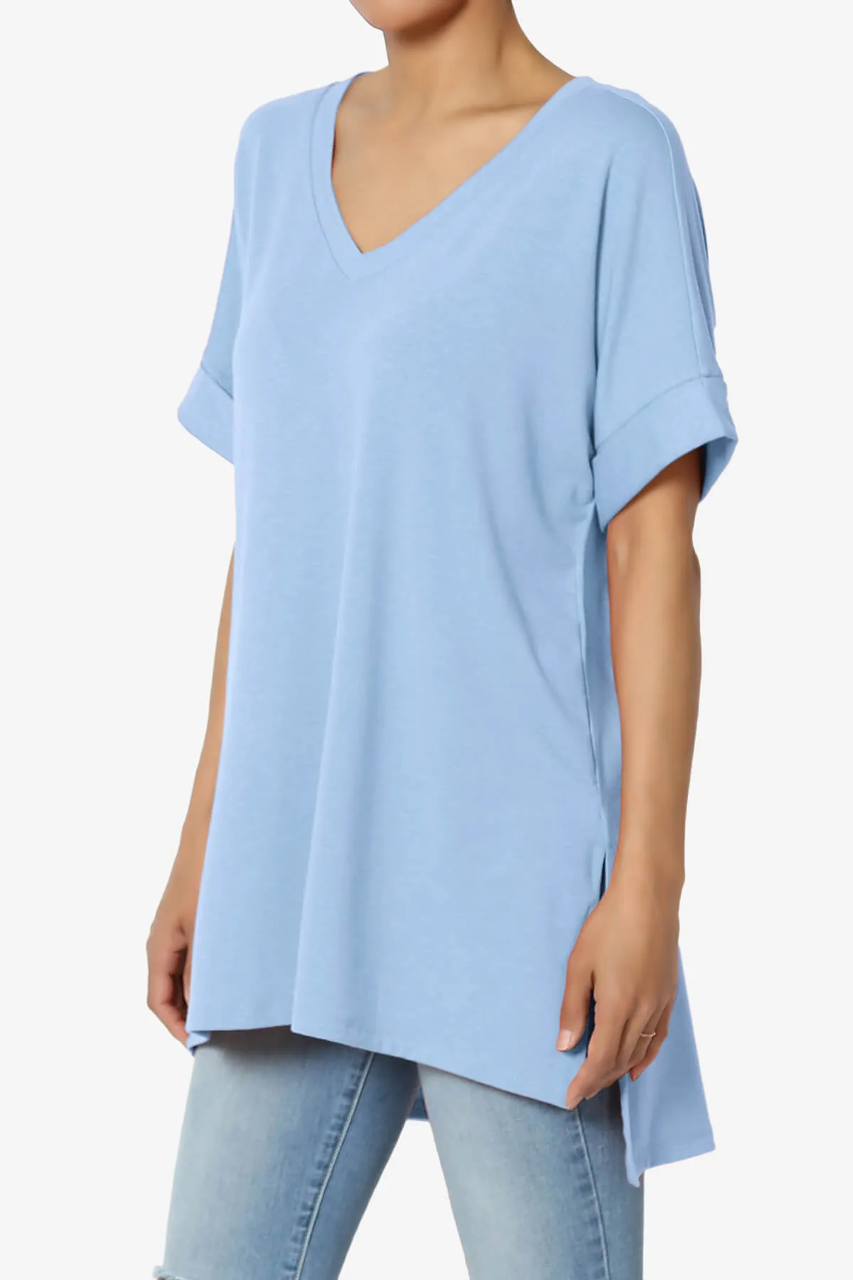 Onella V-Neck Rolled Short Sleeve Top MORE COLORS