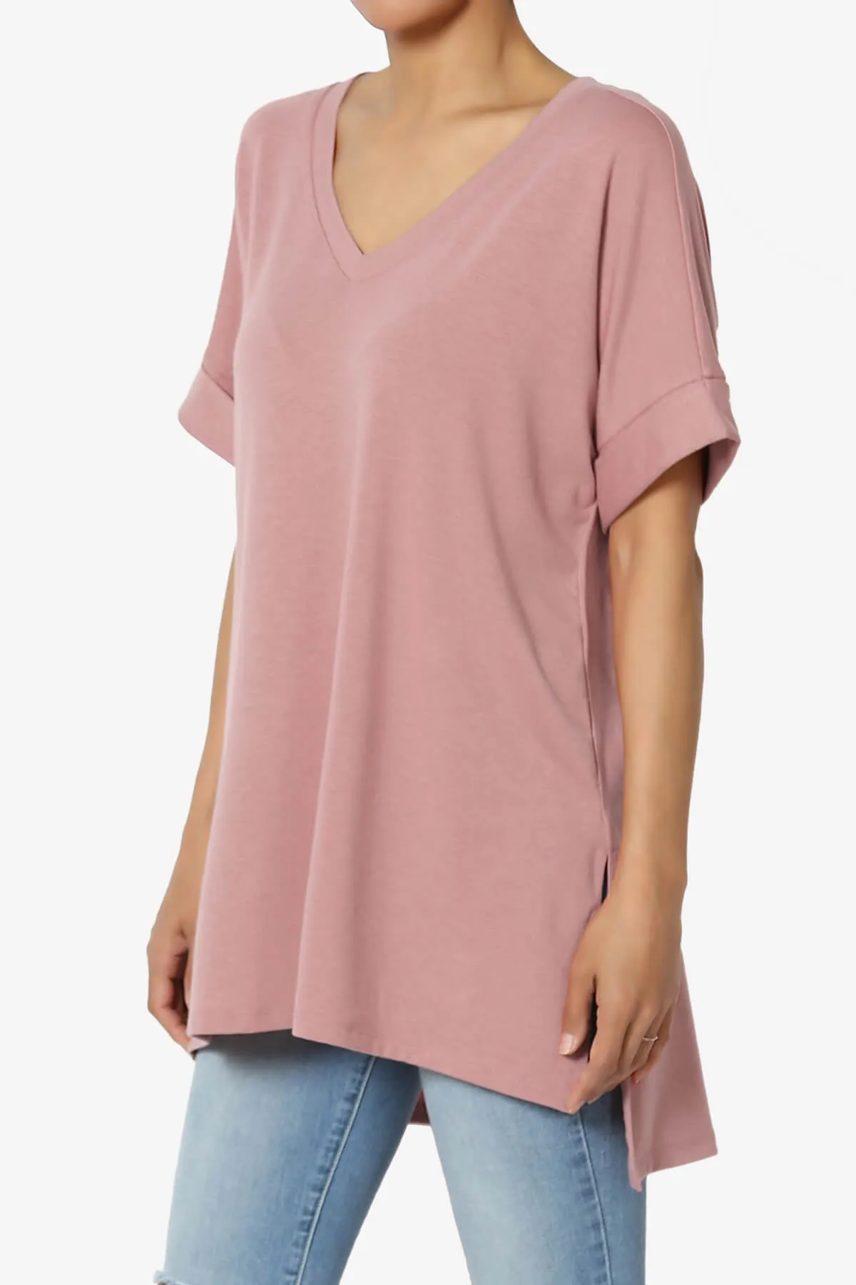 Onella V-Neck Rolled Short Sleeve Top MORE COLORS