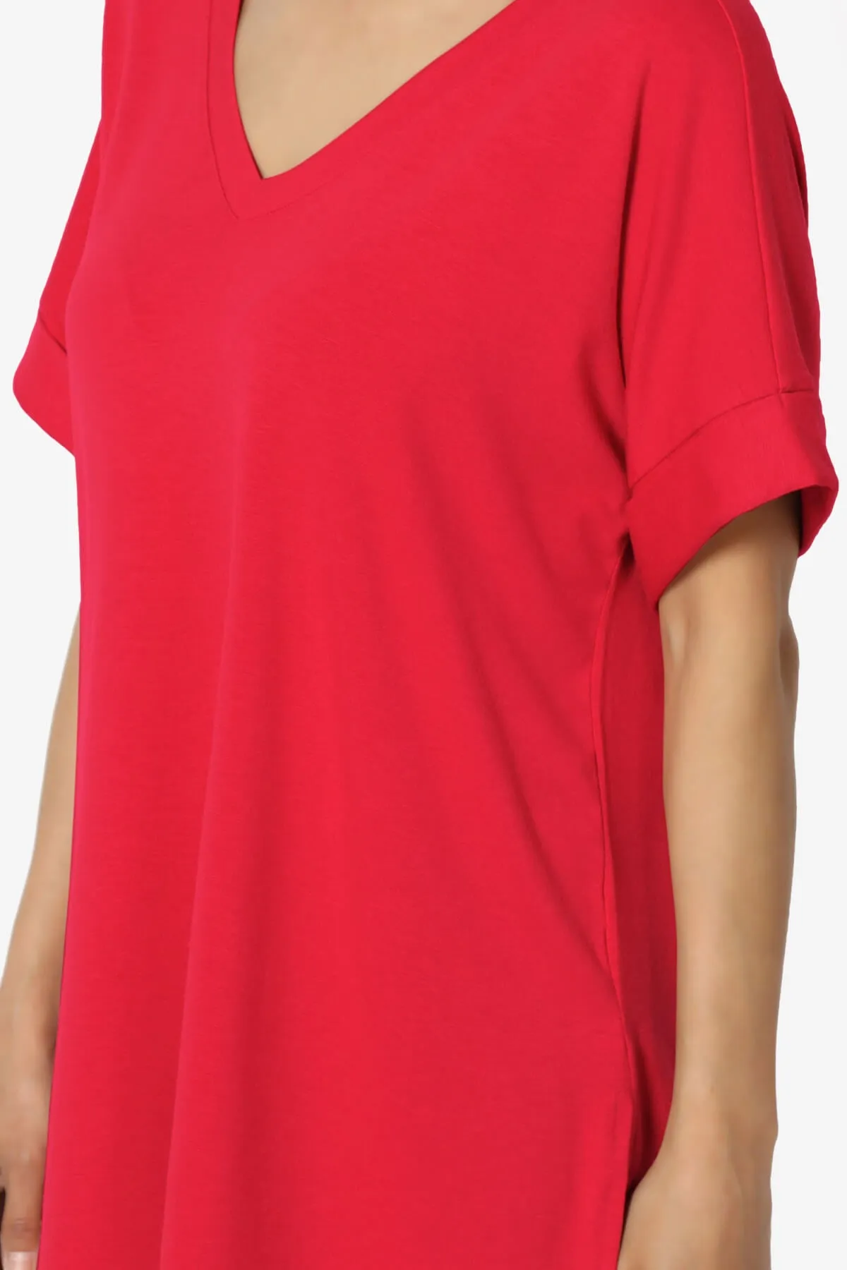 Onella V-Neck Rolled Short Sleeve Top MORE COLORS