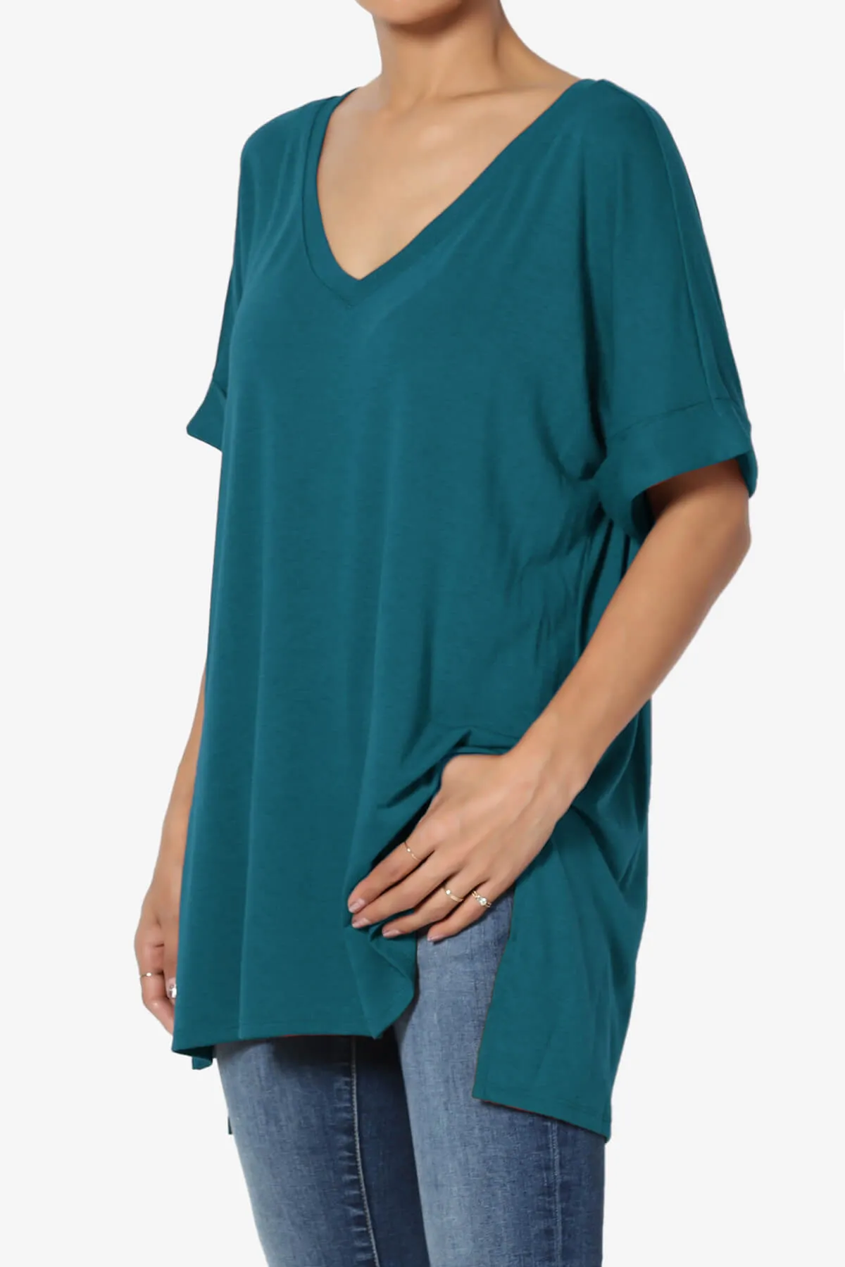 Onella V-Neck Rolled Short Sleeve Top MORE COLORS