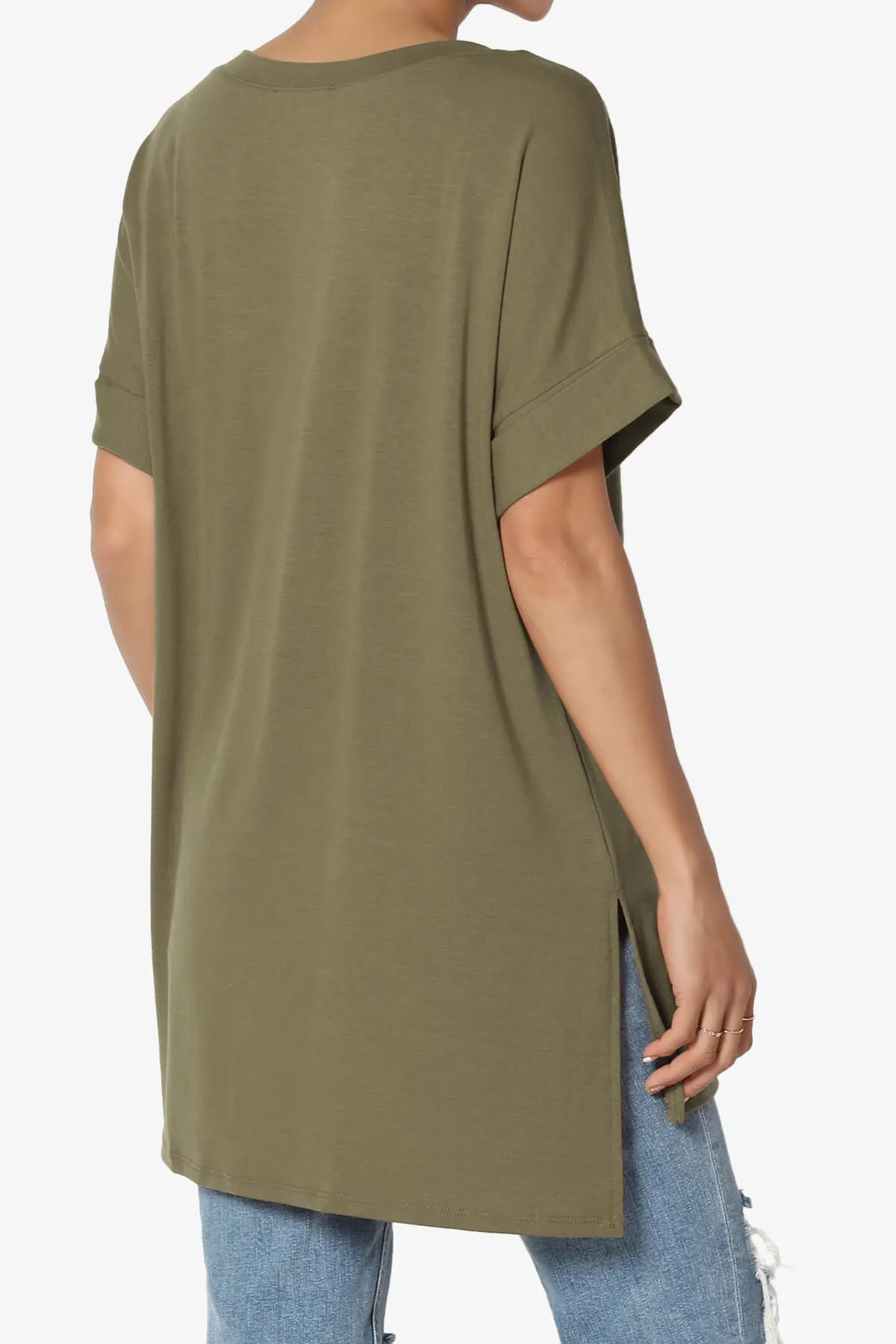 Onella V-Neck Rolled Short Sleeve Top MORE COLORS