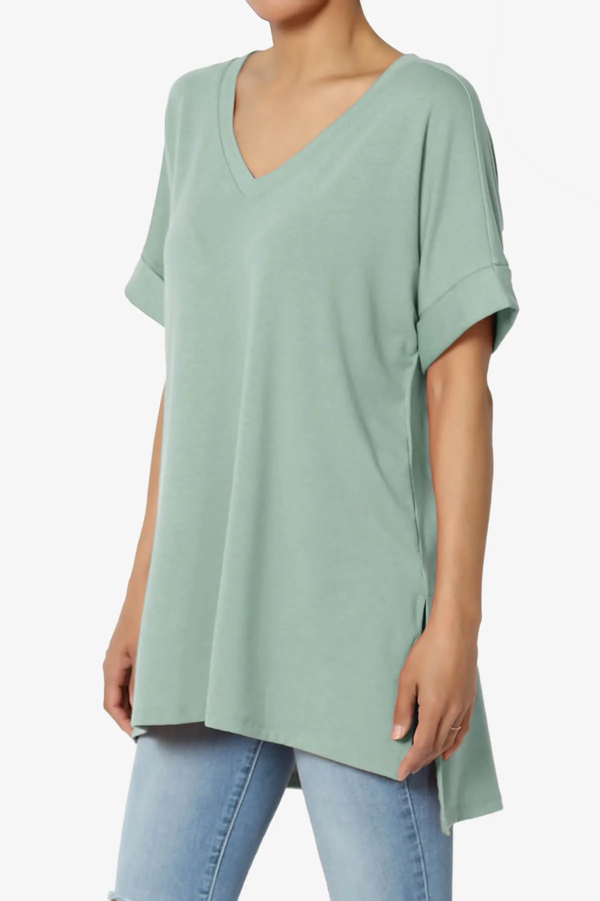 Onella V-Neck Rolled Short Sleeve Top MORE COLORS