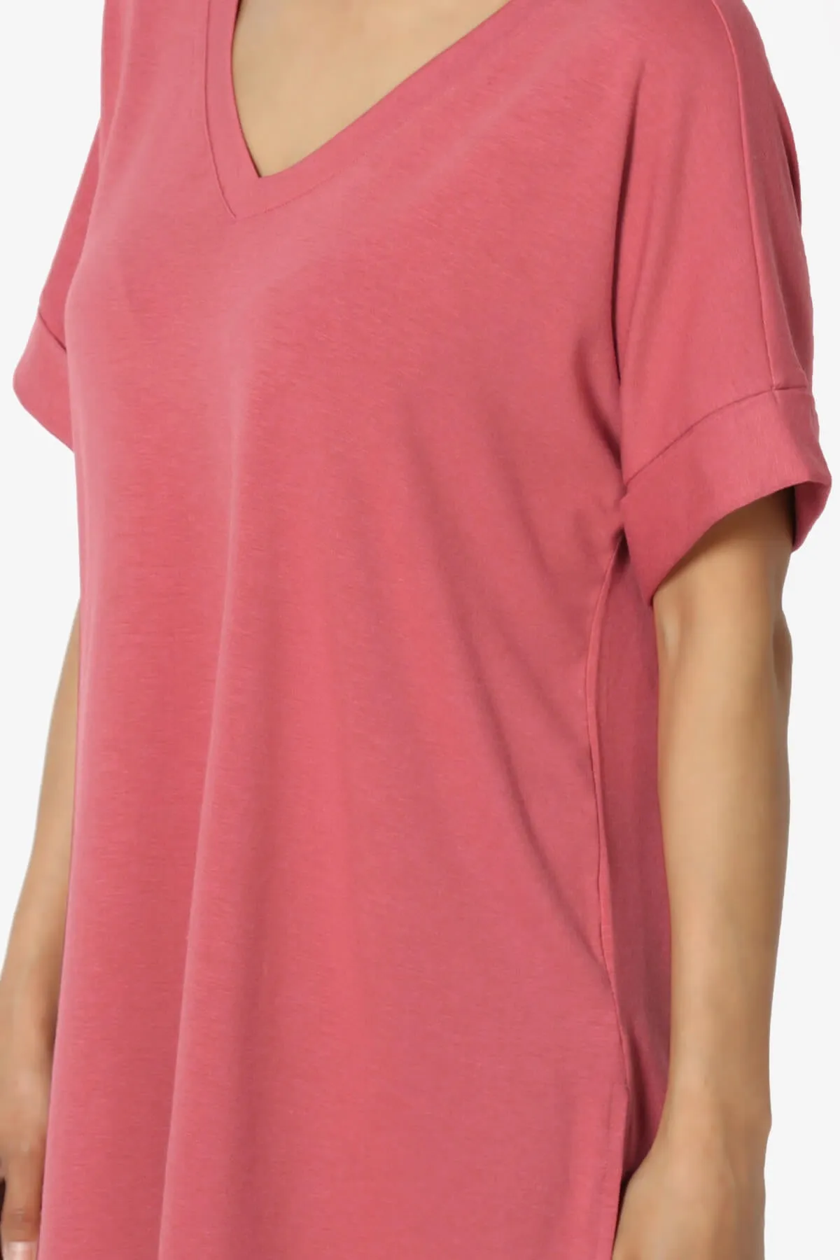 Onella V-Neck Rolled Short Sleeve Top MORE COLORS