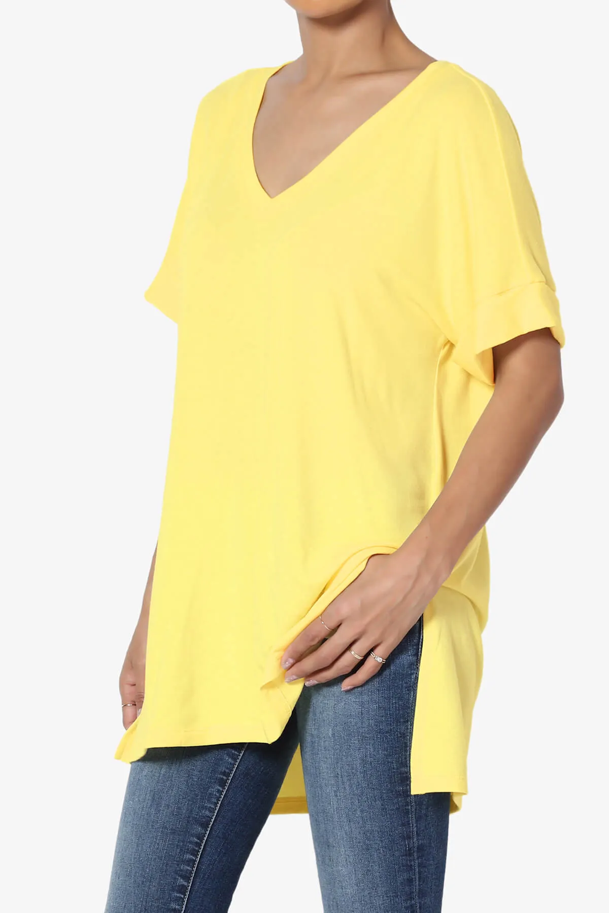 Onella V-Neck Rolled Short Sleeve Top MORE COLORS