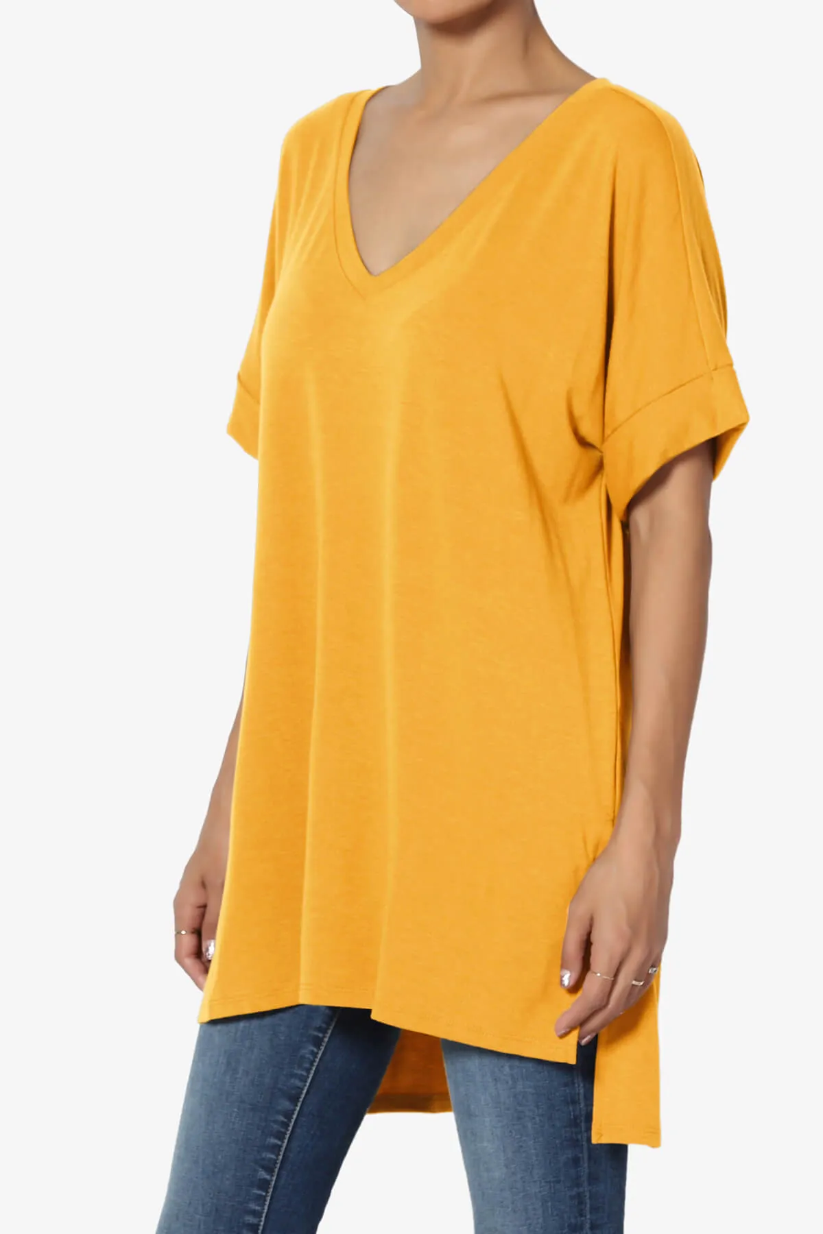 Onella V-Neck Rolled Short Sleeve Top MORE COLORS