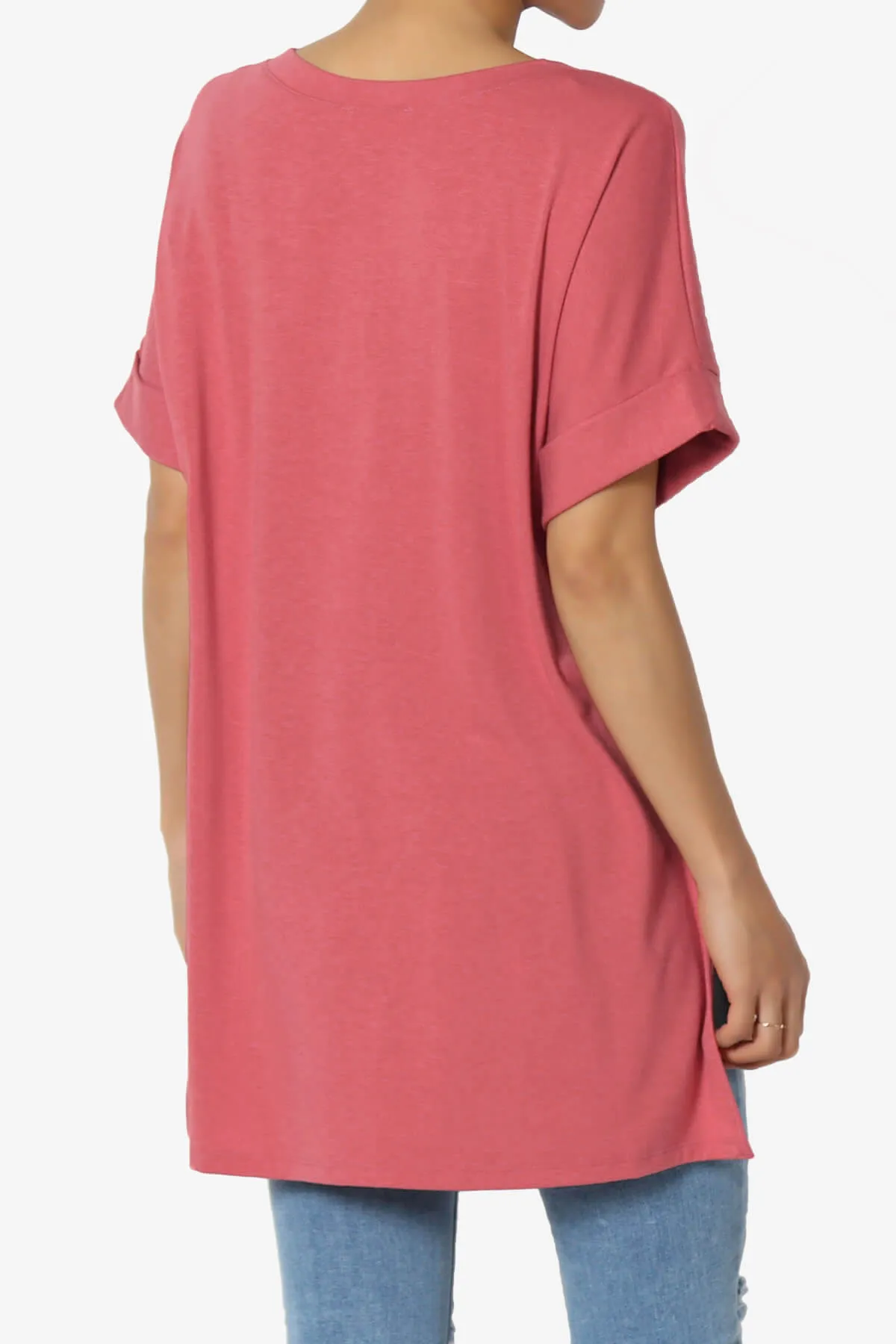 Onella V-Neck Rolled Short Sleeve Top MORE COLORS