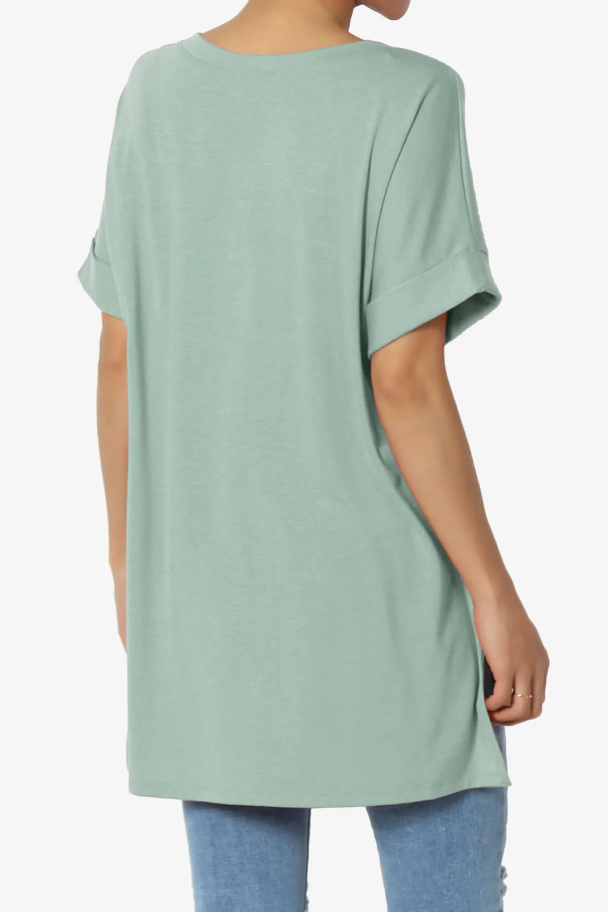 Onella V-Neck Rolled Short Sleeve Top MORE COLORS
