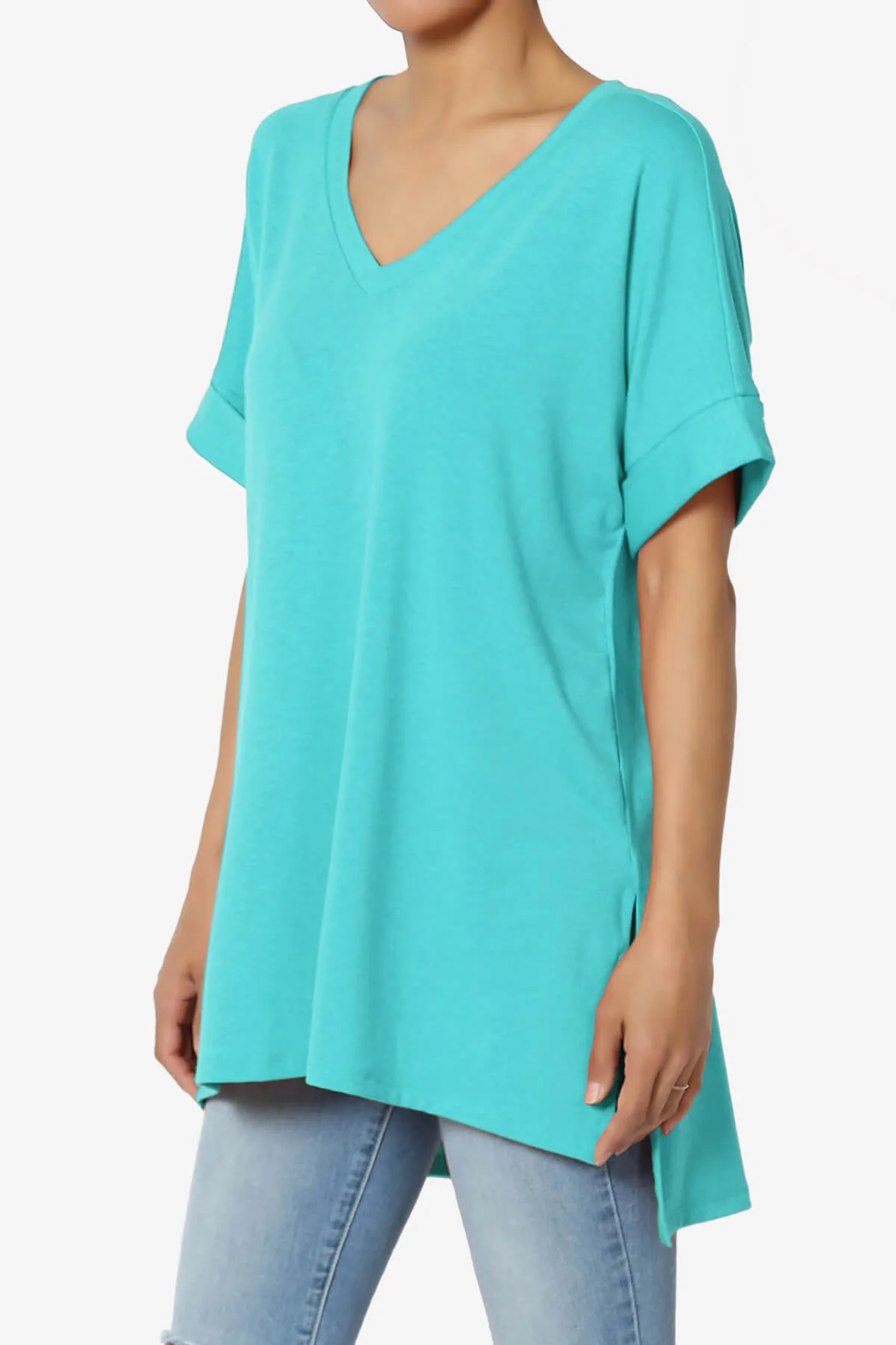 Onella V-Neck Rolled Short Sleeve Top MORE COLORS