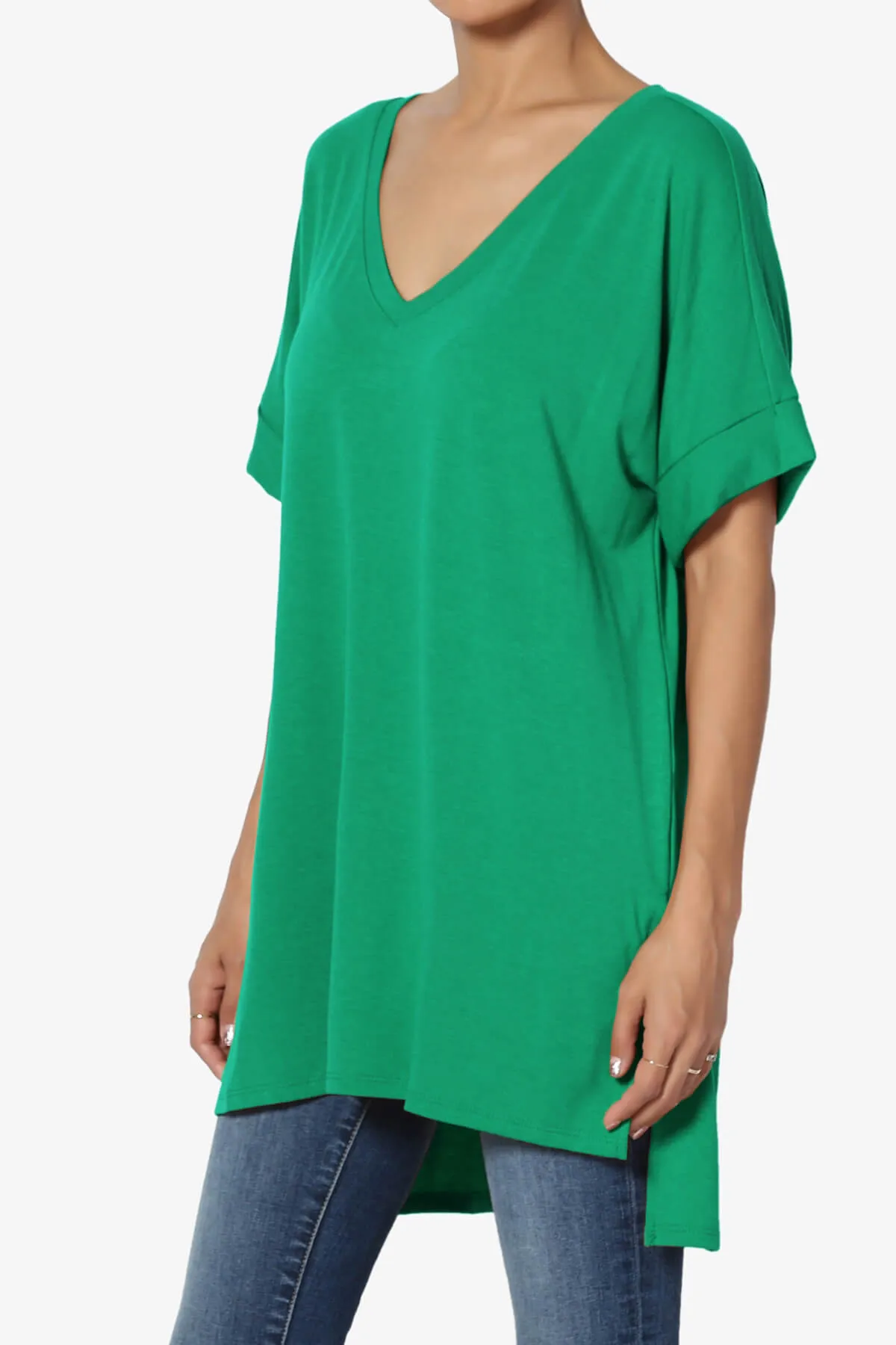 Onella V-Neck Rolled Short Sleeve Top MORE COLORS