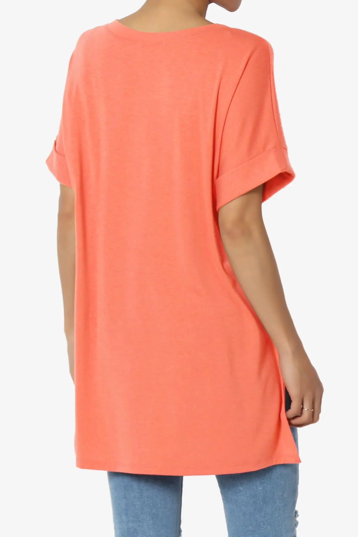 Onella V-Neck Rolled Short Sleeve Top