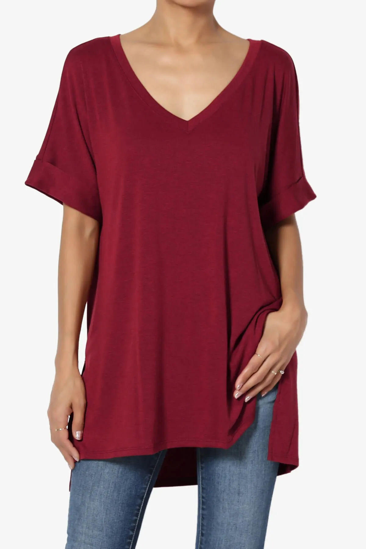 Onella V-Neck Rolled Short Sleeve Top
