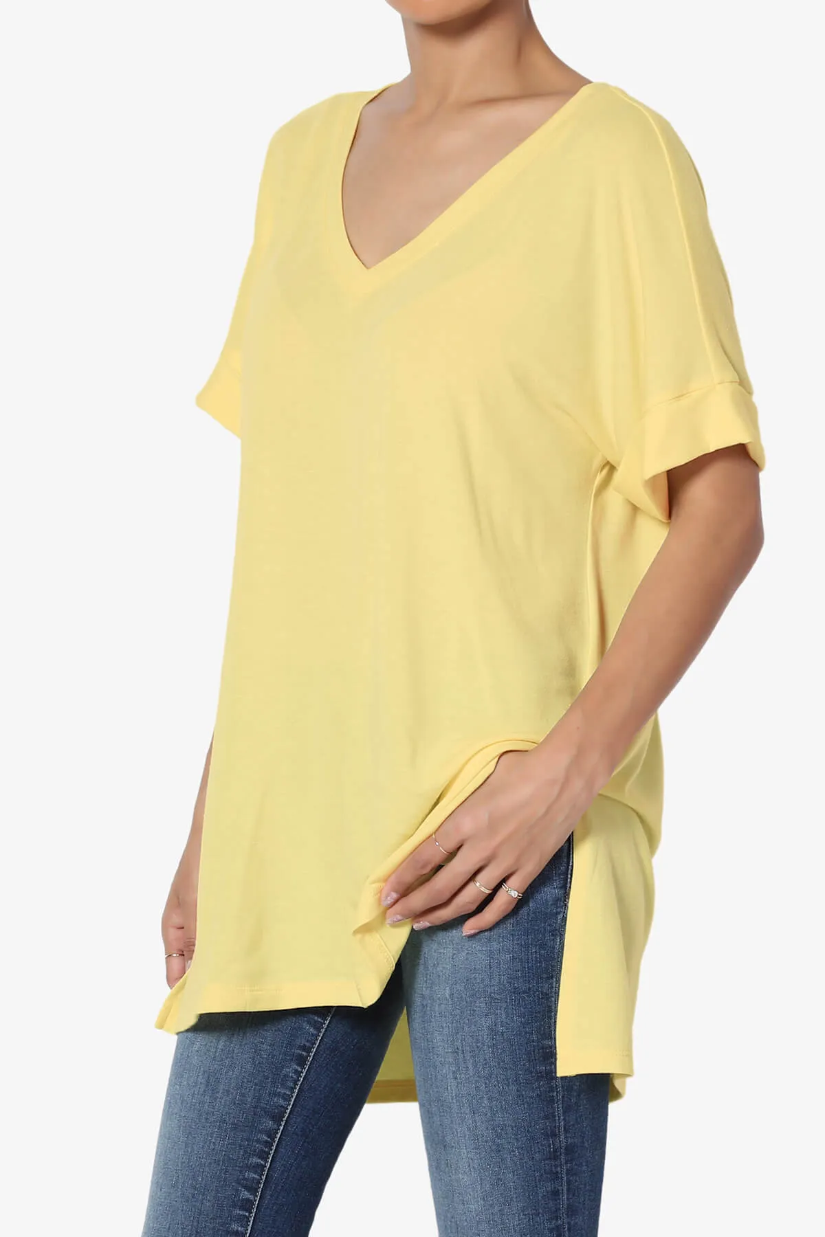 Onella V-Neck Rolled Short Sleeve Top