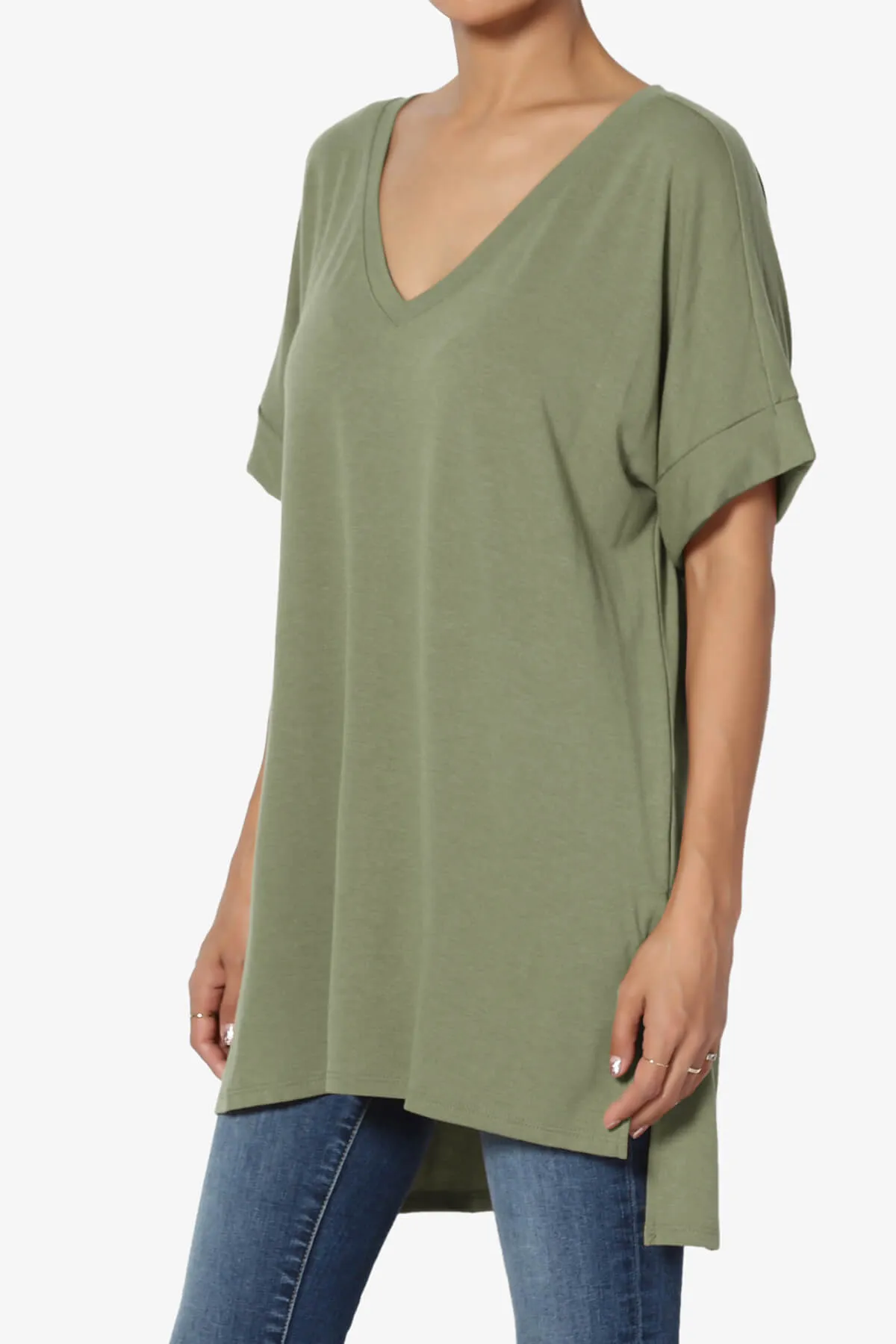Onella V-Neck Rolled Short Sleeve Top