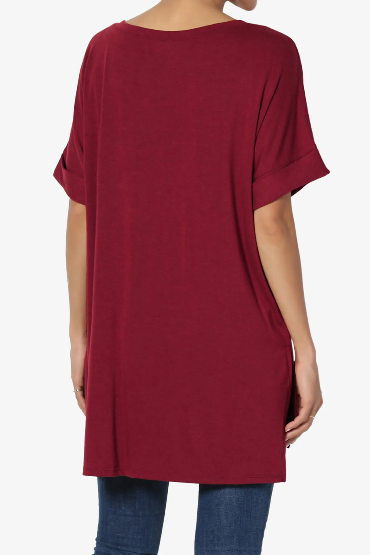 Onella V-Neck Rolled Short Sleeve Top