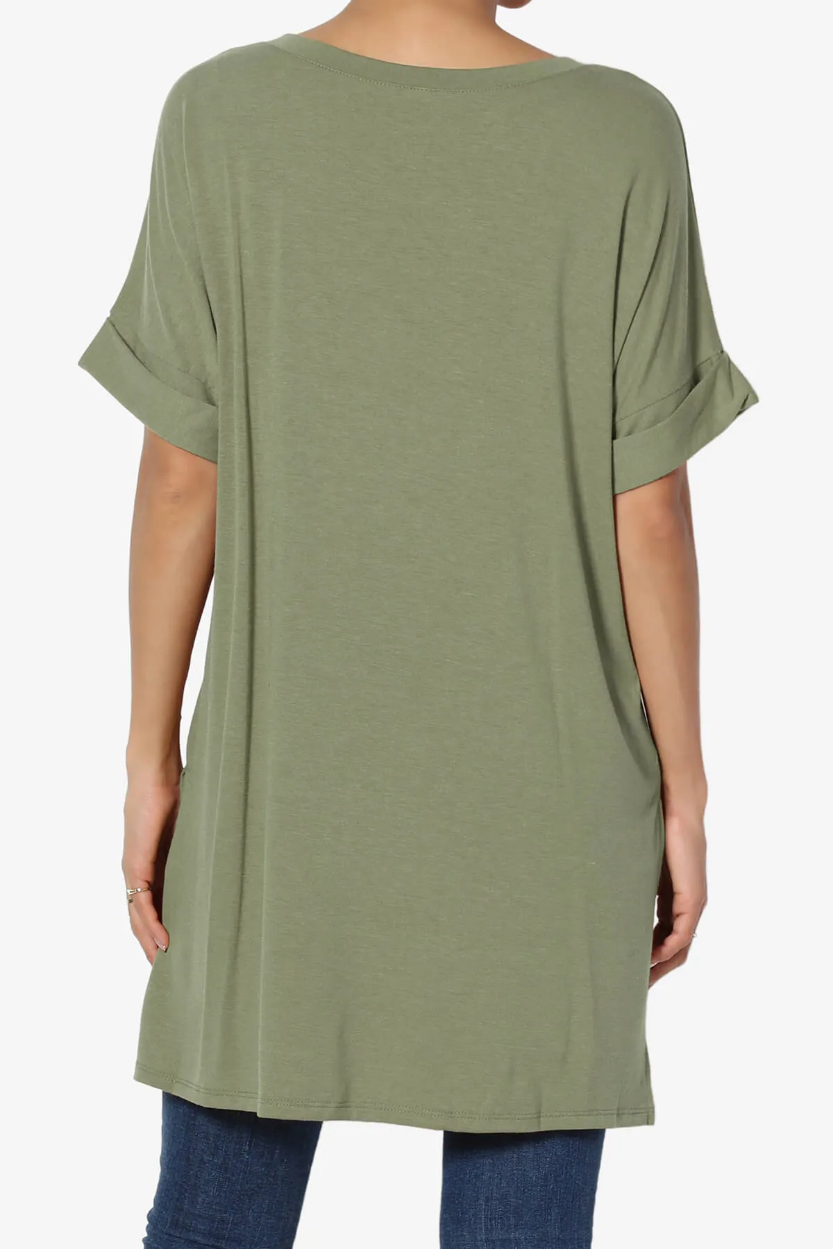 Onella V-Neck Rolled Short Sleeve Top