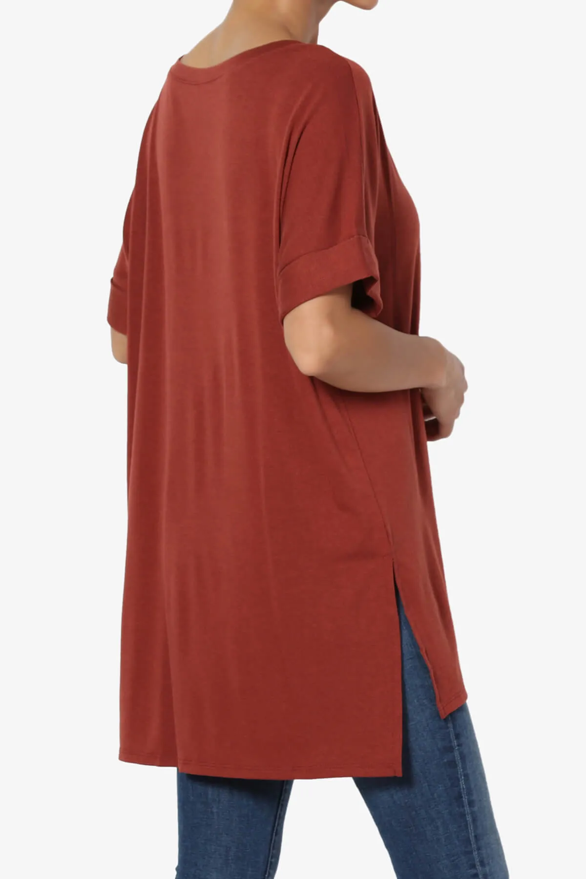 Onella V-Neck Rolled Short Sleeve Top