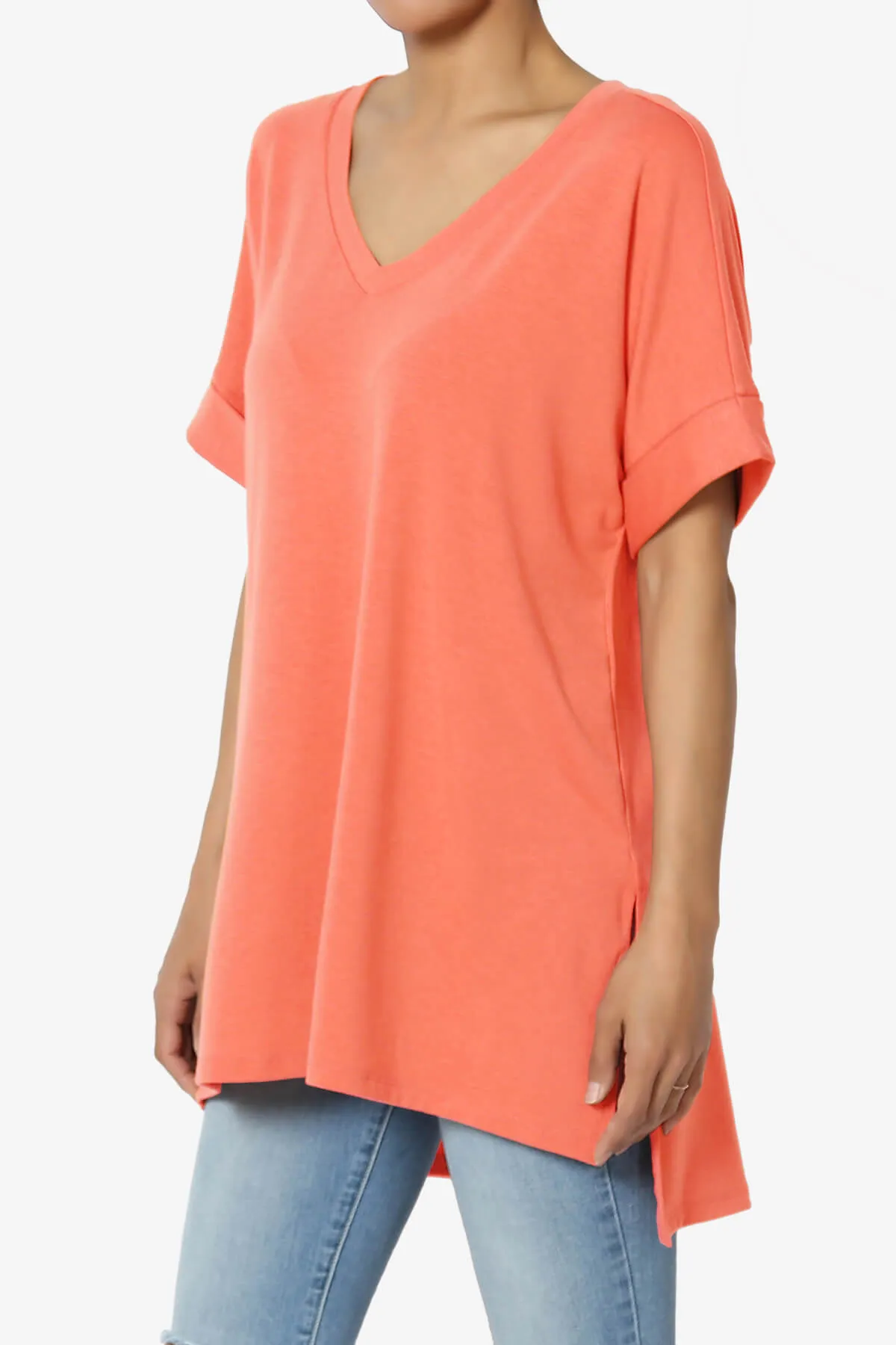 Onella V-Neck Rolled Short Sleeve Top