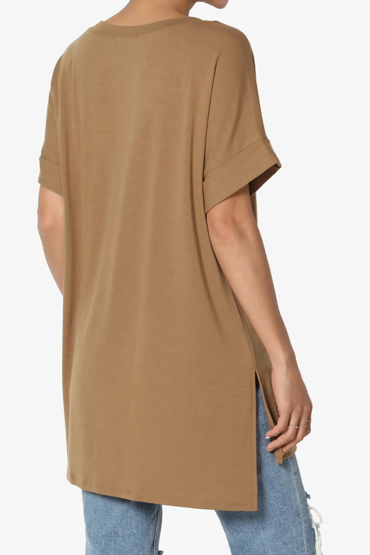Onella V-Neck Rolled Short Sleeve Top