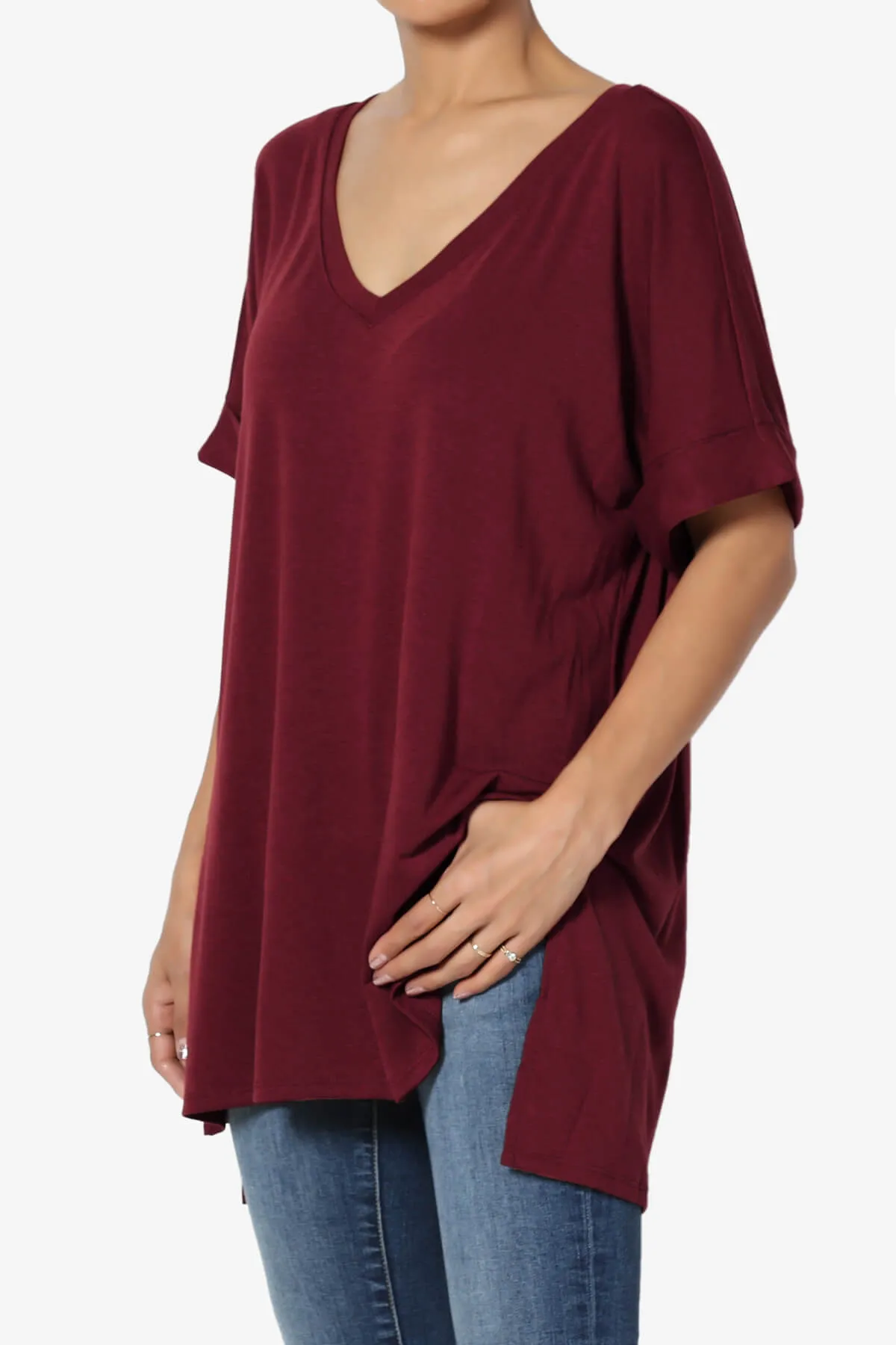 Onella V-Neck Rolled Short Sleeve Top