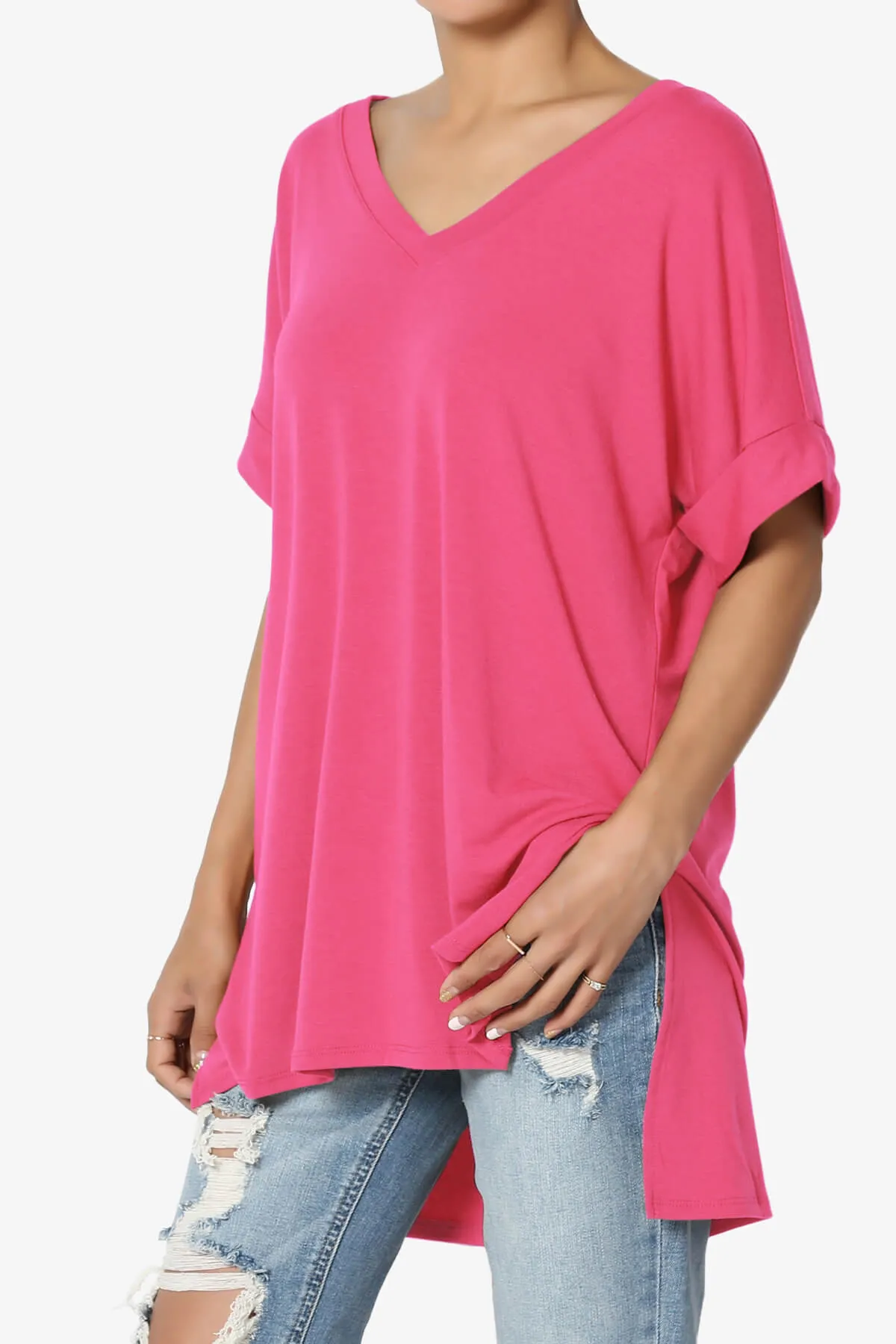 Onella V-Neck Rolled Short Sleeve Top