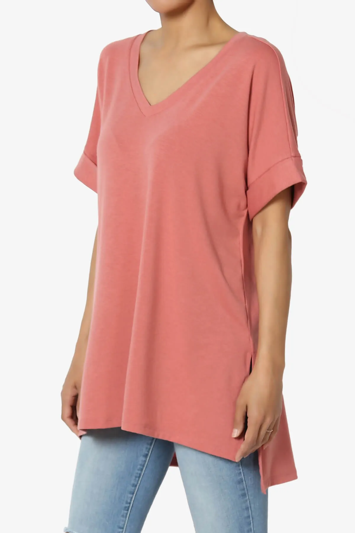 Onella V-Neck Rolled Short Sleeve Top