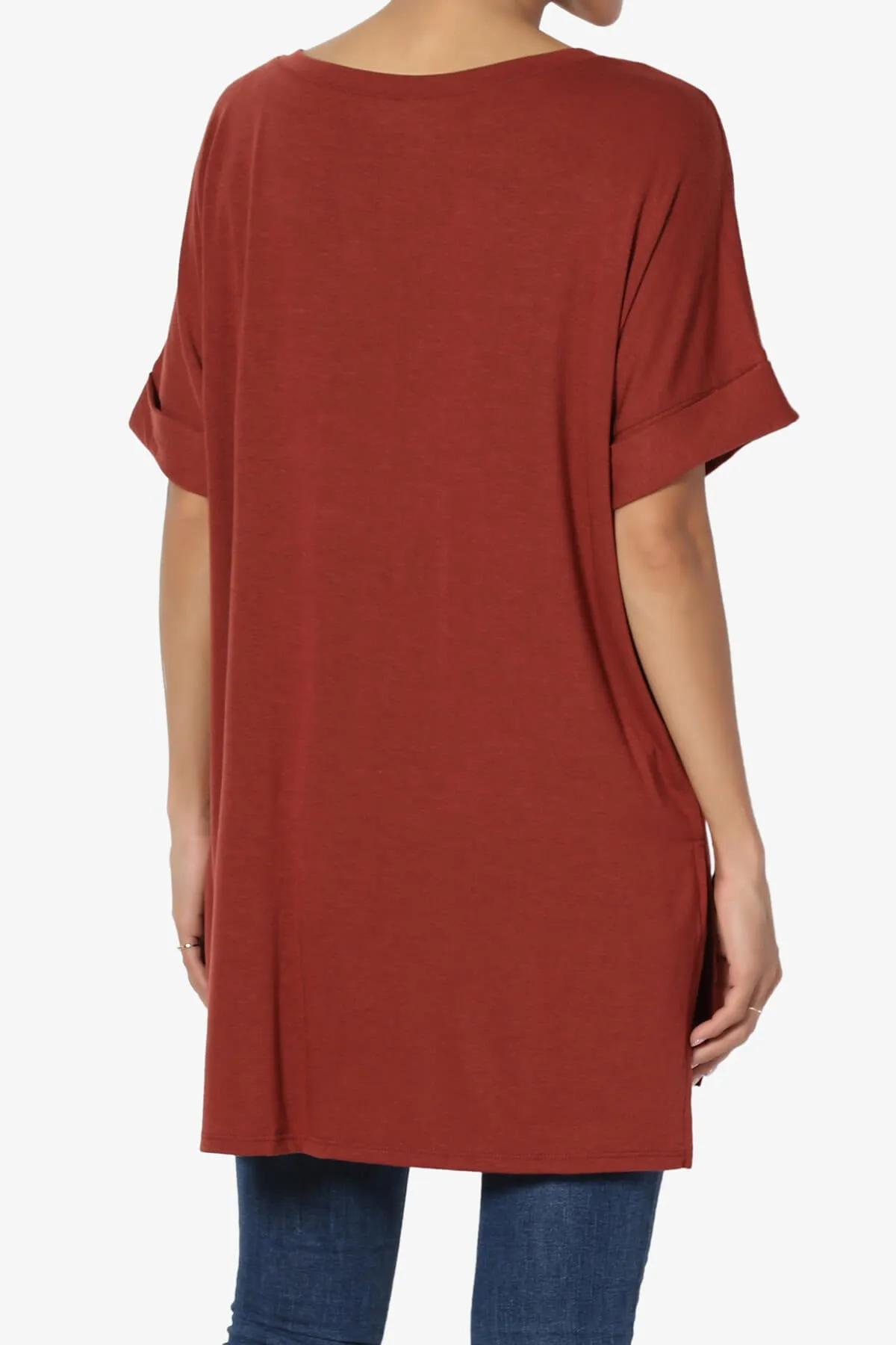 Onella V-Neck Rolled Short Sleeve Top