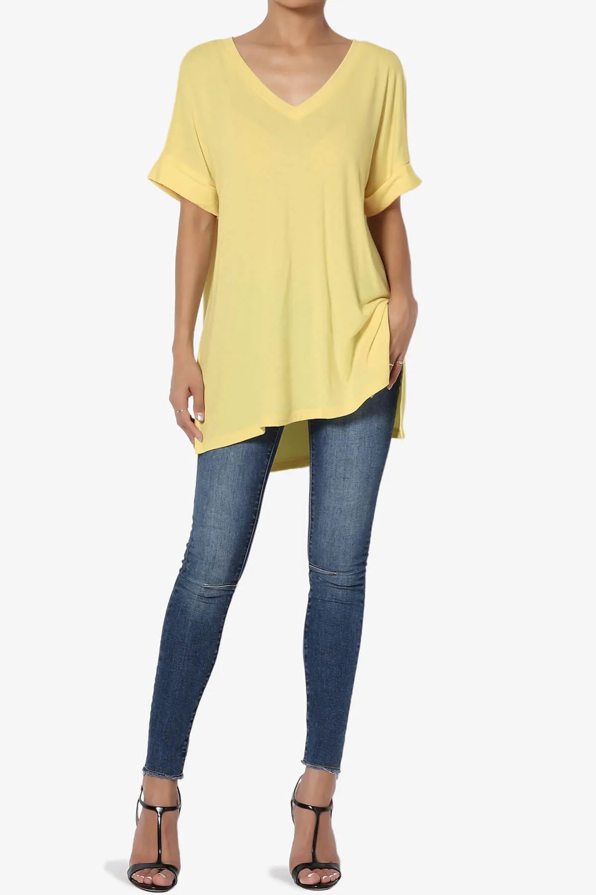 Onella V-Neck Rolled Short Sleeve Top