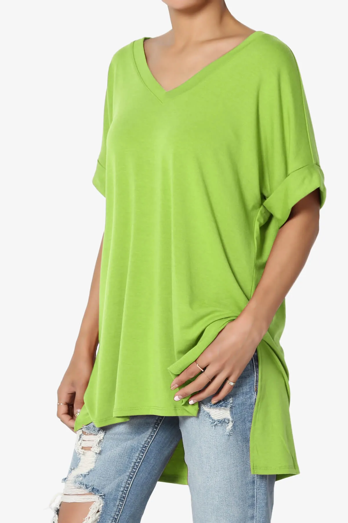 Onella V-Neck Rolled Short Sleeve Top