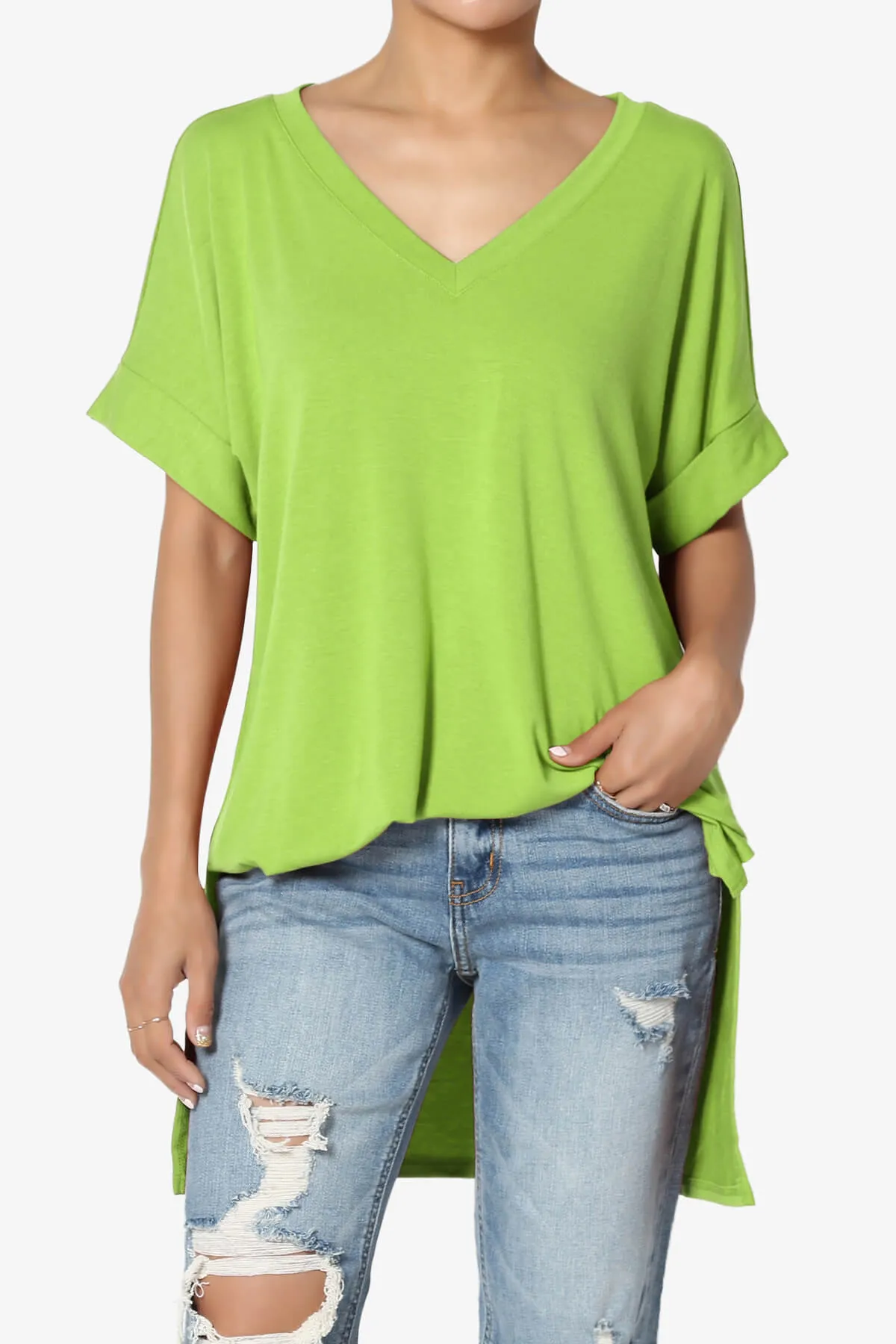 Onella V-Neck Rolled Short Sleeve Top